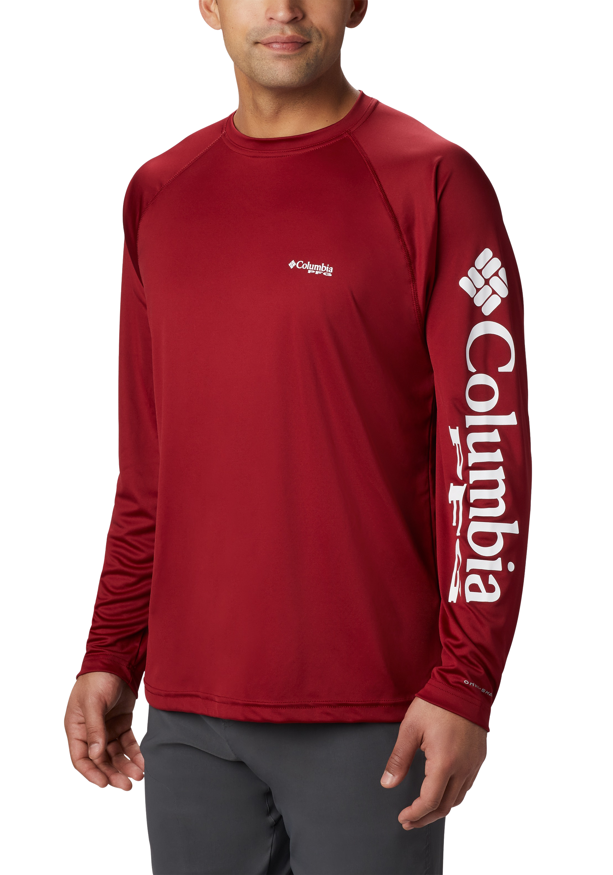 Image of Columbia PFG Terminal Tackle Long-Sleeve T-Shirt - Beet/White Logo