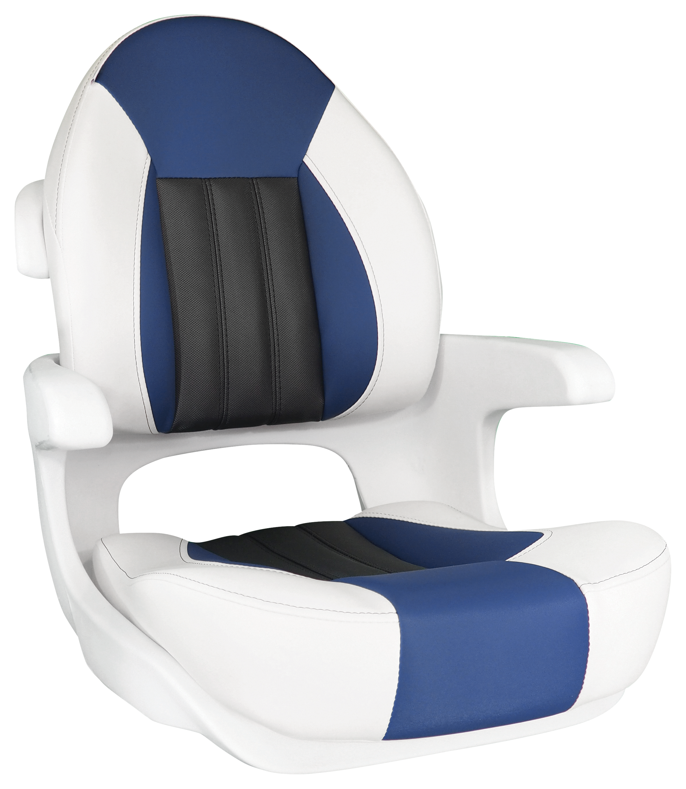 Image of Tempress ProBax Captain's Boat Seat with Arms - White/Blue/Carbon