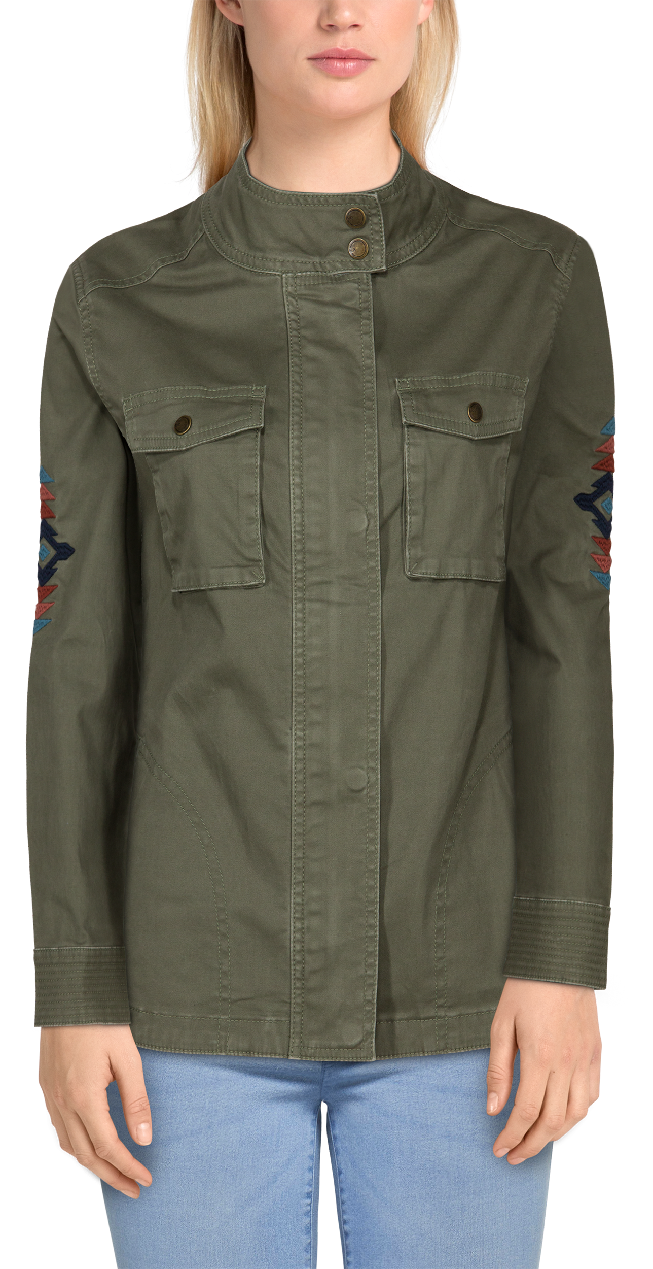 Natural Reflections Embroidered Canvas Jacket for Ladies - Dusty Olive - 2X