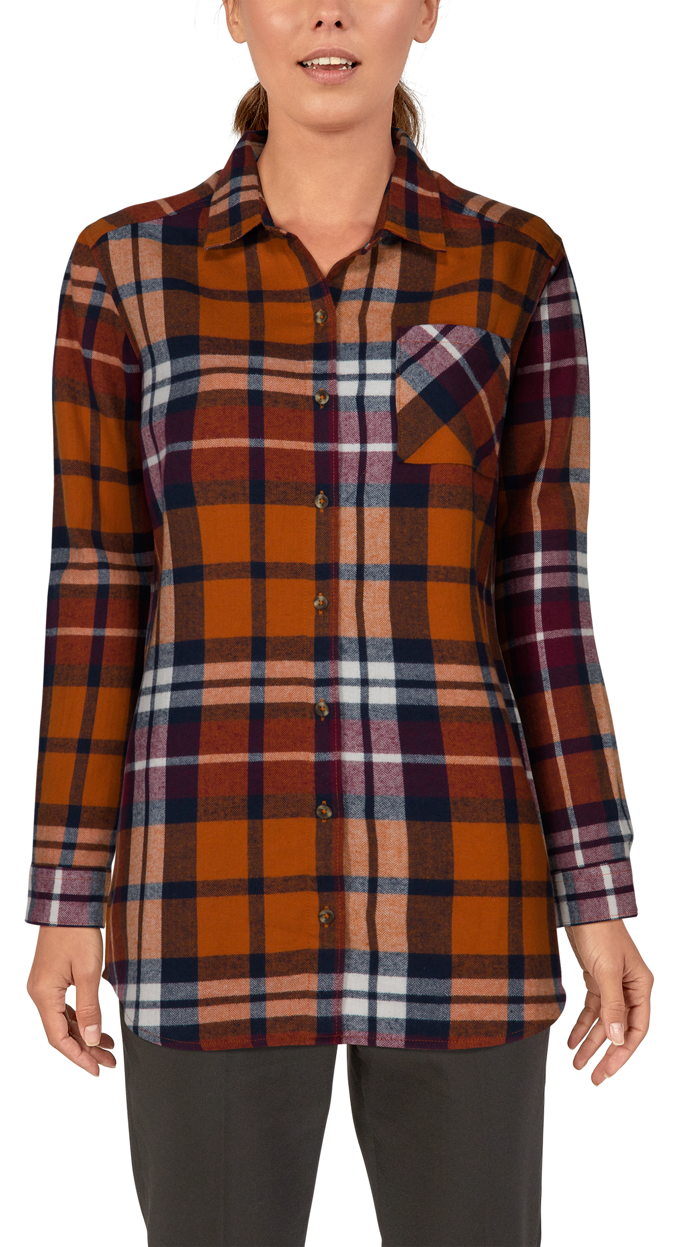 Image of Natural Reflections Long-Sleeve Herringbone Plaid Tunic for Ladies