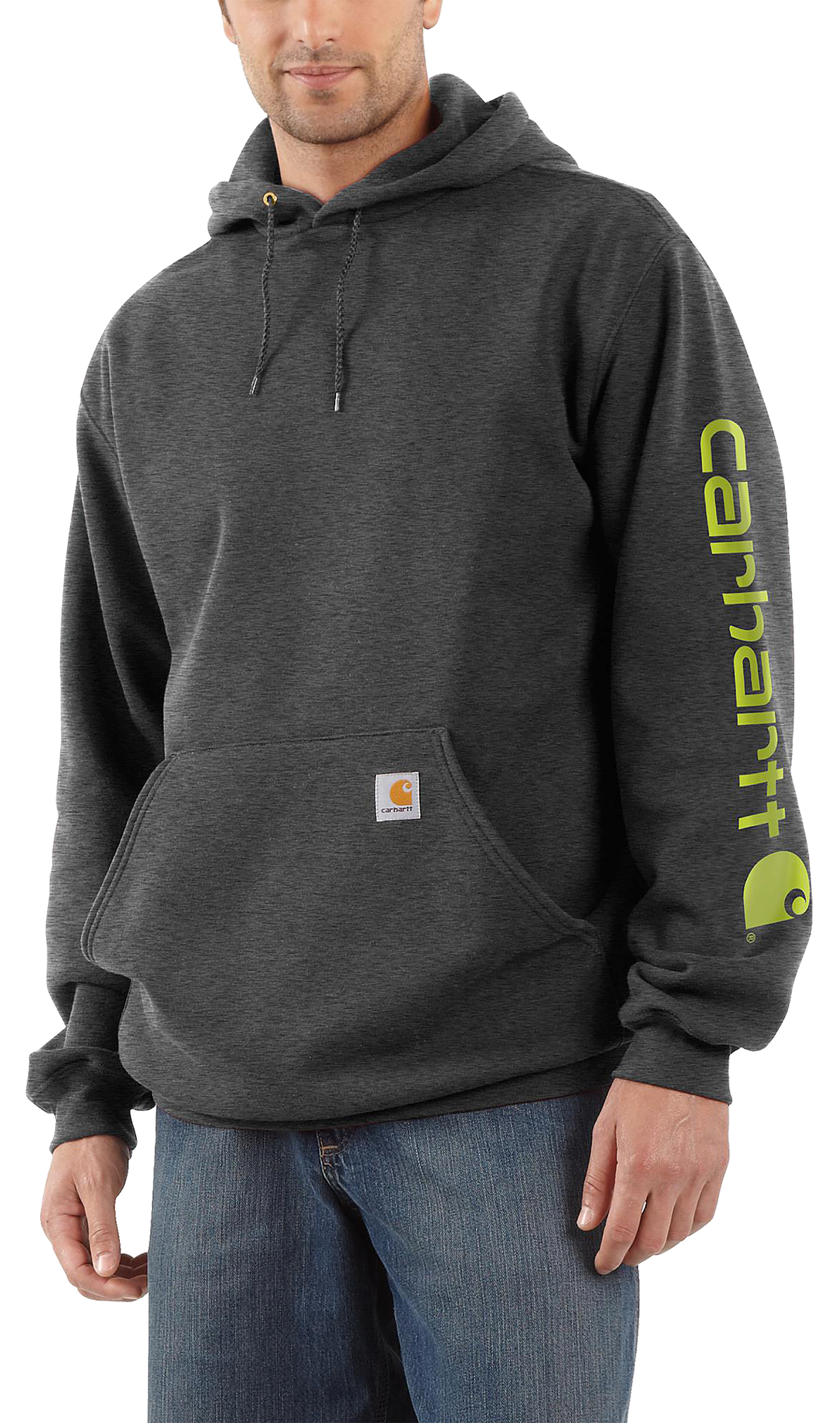 Image of Carhartt Loose-Fit Midweight Logo Hoodie for Men - Carbon Heather - S