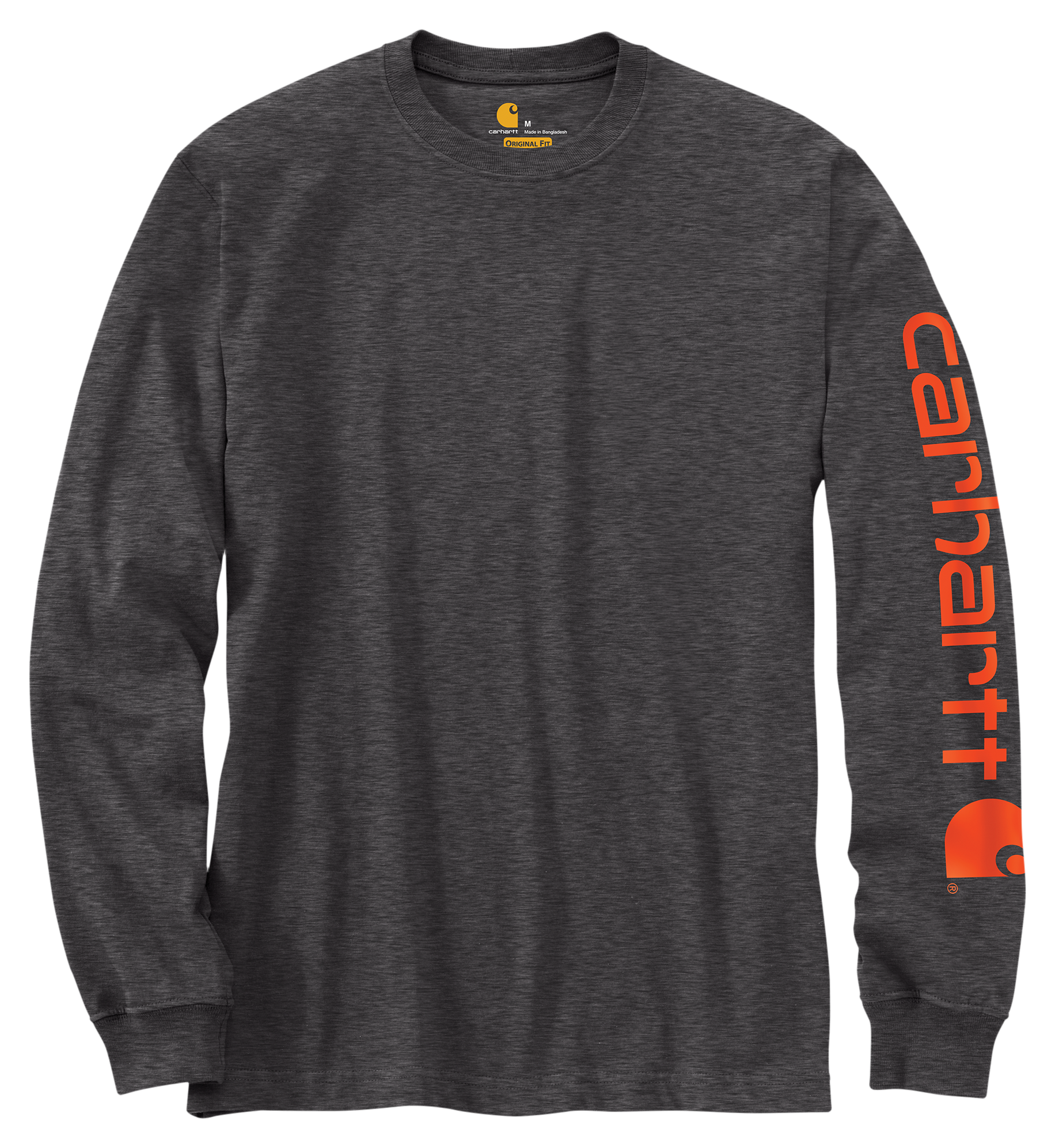 Image of Carhartt Loose-Fit Heavyweight Logo Sleeve Graphic Long-Sleeve T-Shirt for Men - Carbon Heather - 4XL