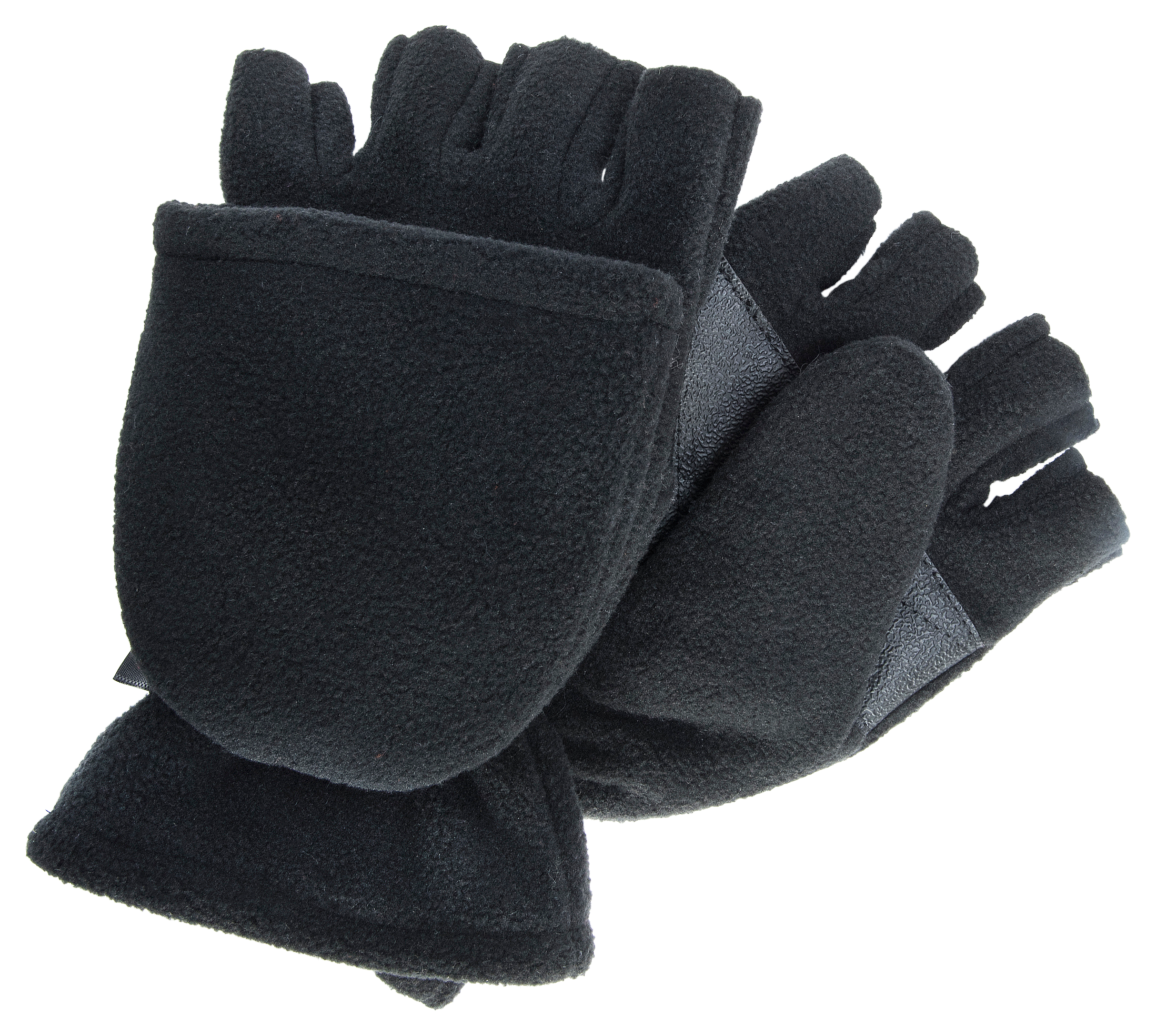 Image of QuietWear Fleece Flip Mittens for Men - Black - XL