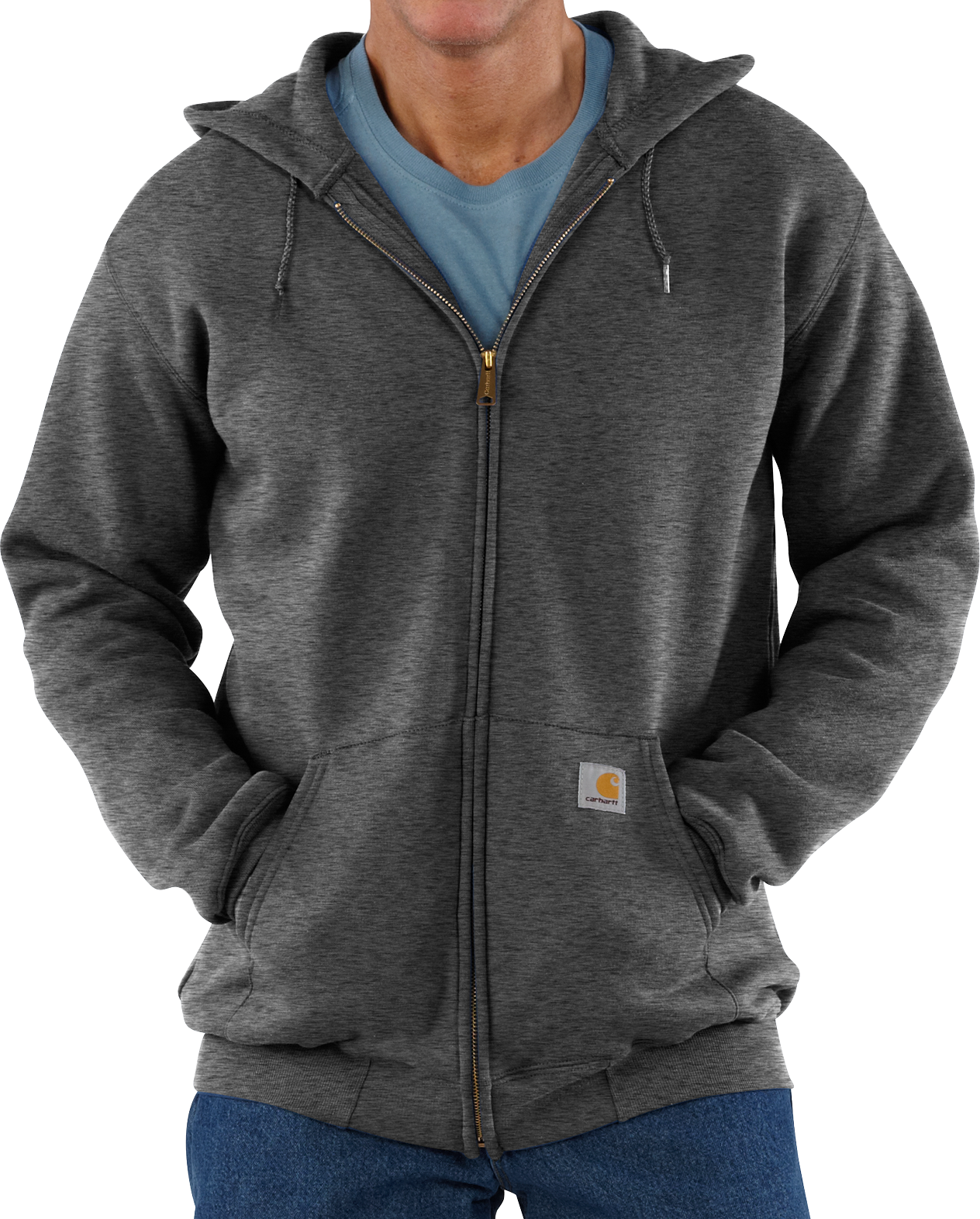 Image of Carhartt Midweight Full-Zip Long-Sleeve Hooded Sweatshirt for Men - Carbon Heather - S