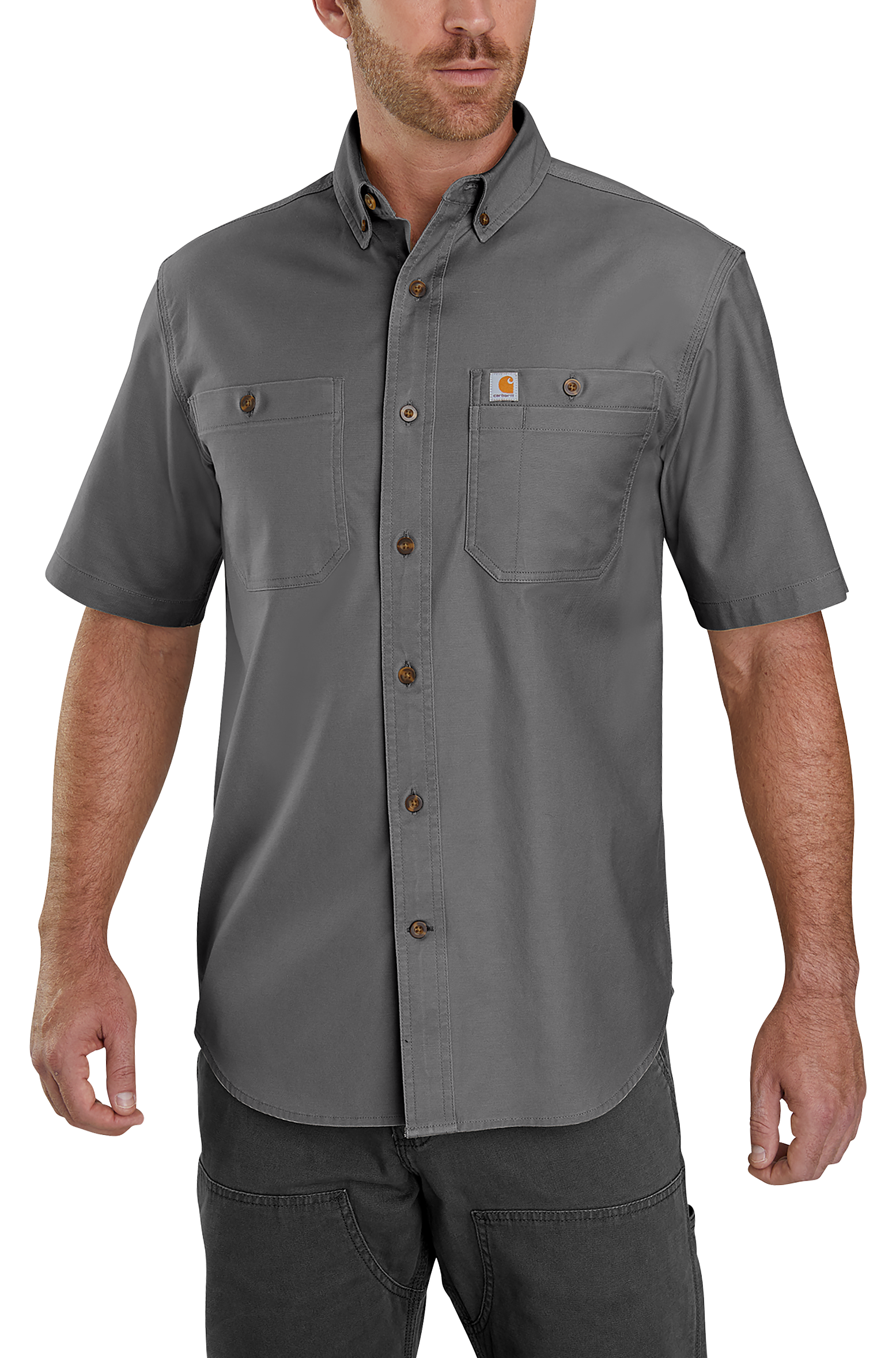 Image of Carhartt Rugged Flex Relaxed-Fit Midweight Canvas Short-Sleeve Shirt for Men - Gravel - XL