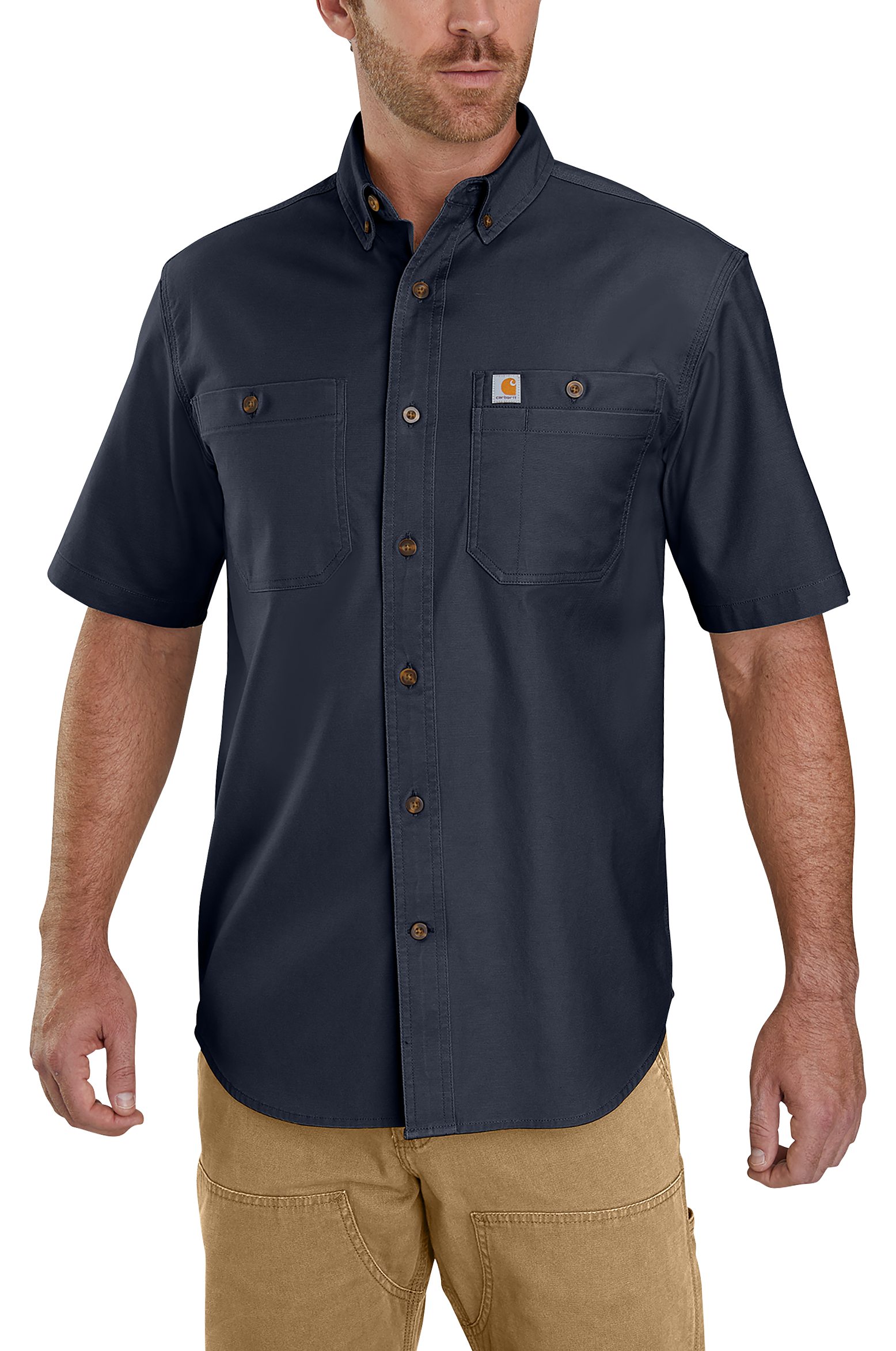 Image of Carhartt Rugged Flex Relaxed-Fit Midweight Canvas Short-Sleeve Shirt for Men - Navy - 4XL