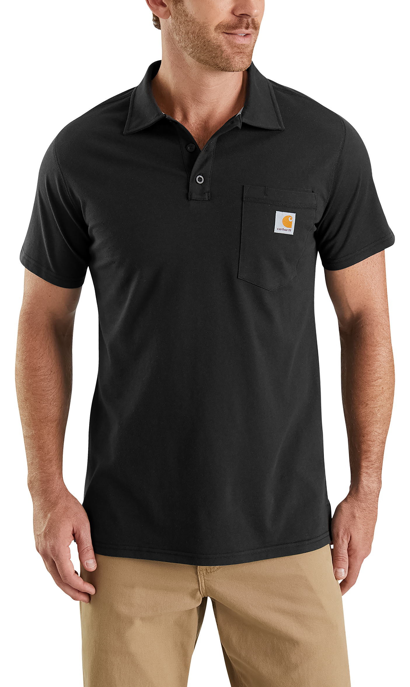 Image of Carhartt Force Relaxed Fit Midweight Short-Sleeve Pocket Polo for Men - Black - 2XL