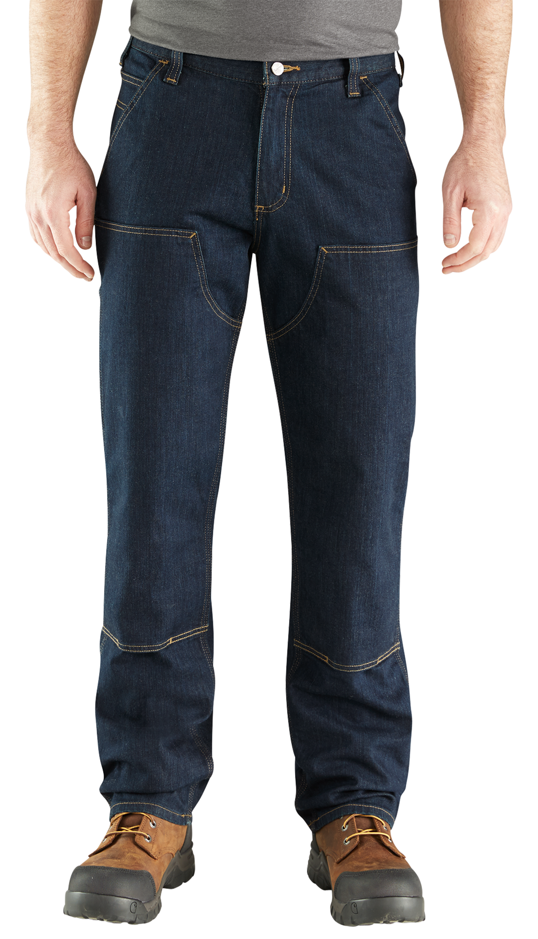 Image of Carhartt Relaxed Straight Rugged Flex Double-Front Denim Dungarees for Men - Erie