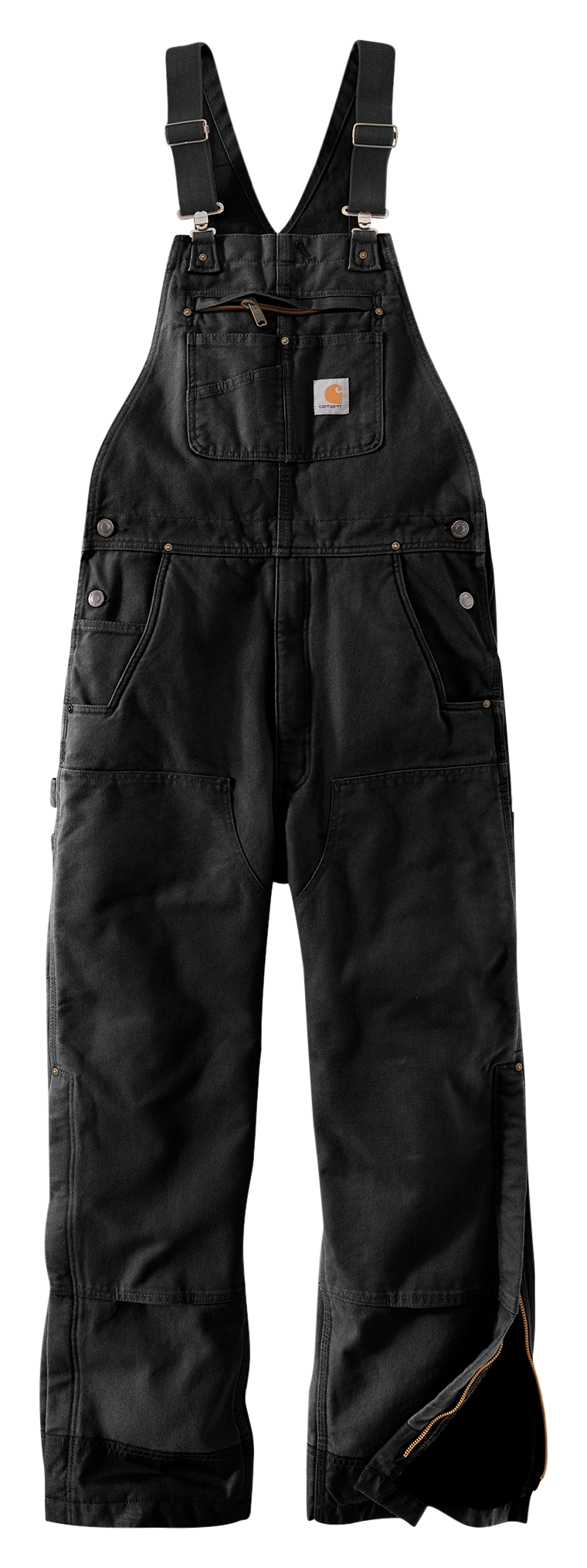 Image of Carhartt Quilt-Lined Washed Duck Bib Overalls for Men - Black