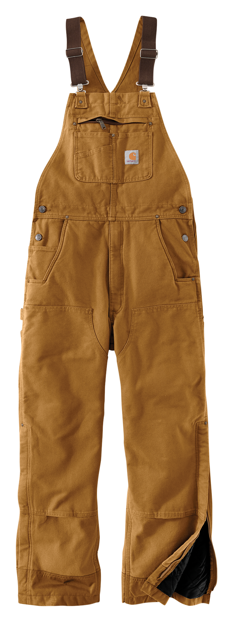 Image of Carhartt Quilt-Lined Washed Duck Bib Overalls for Men - Carhartt Brown