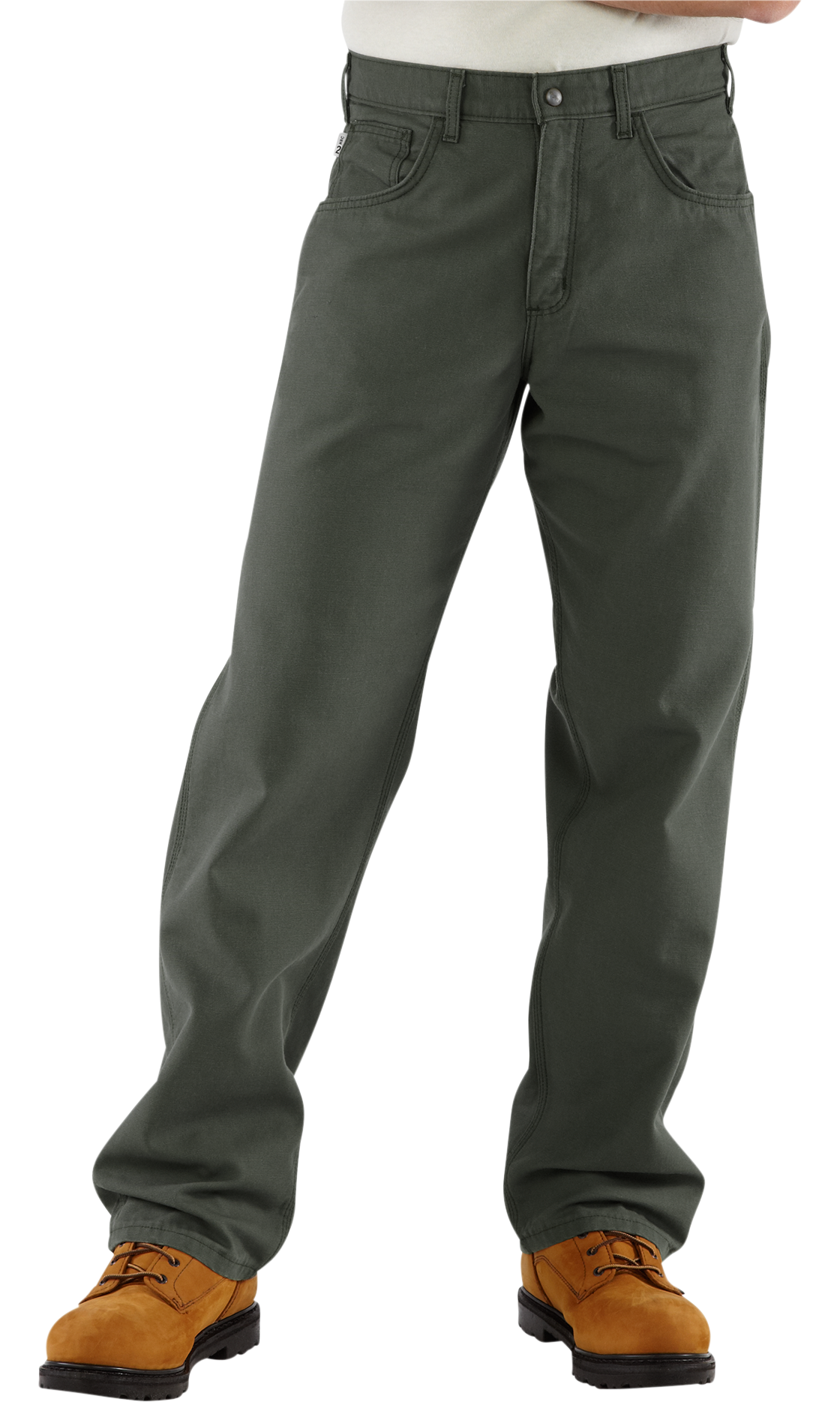 Image of Carhartt Flame-Resistant Loose Fit Midweight Canvas Pants for Men - Moss - 38x30