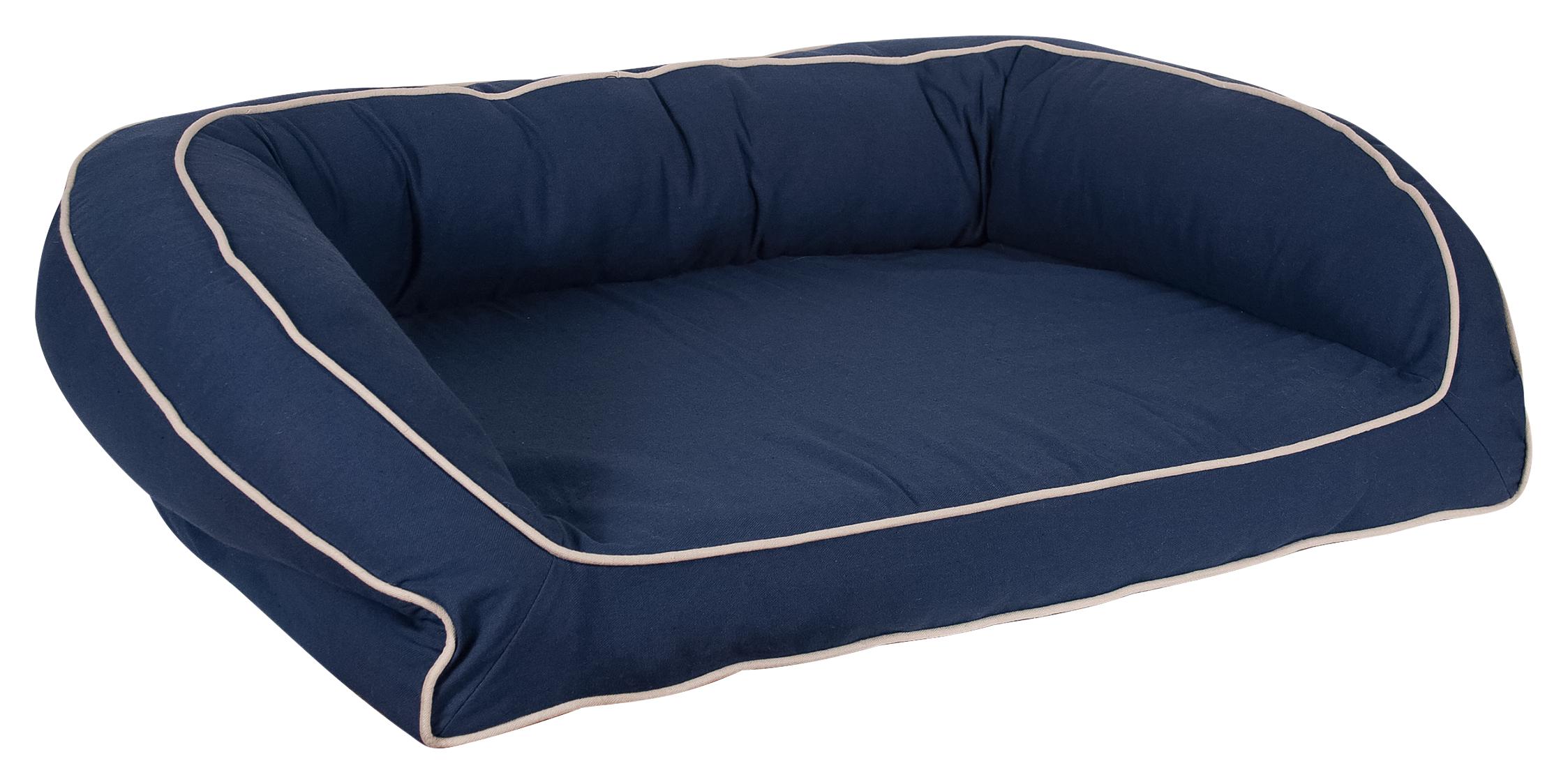 Carolina Pet Classic Canvas Poly Fill Bolster Pet Bed - Blue W/Khaki Cording - Up to 100 lbs - Carolina Pet