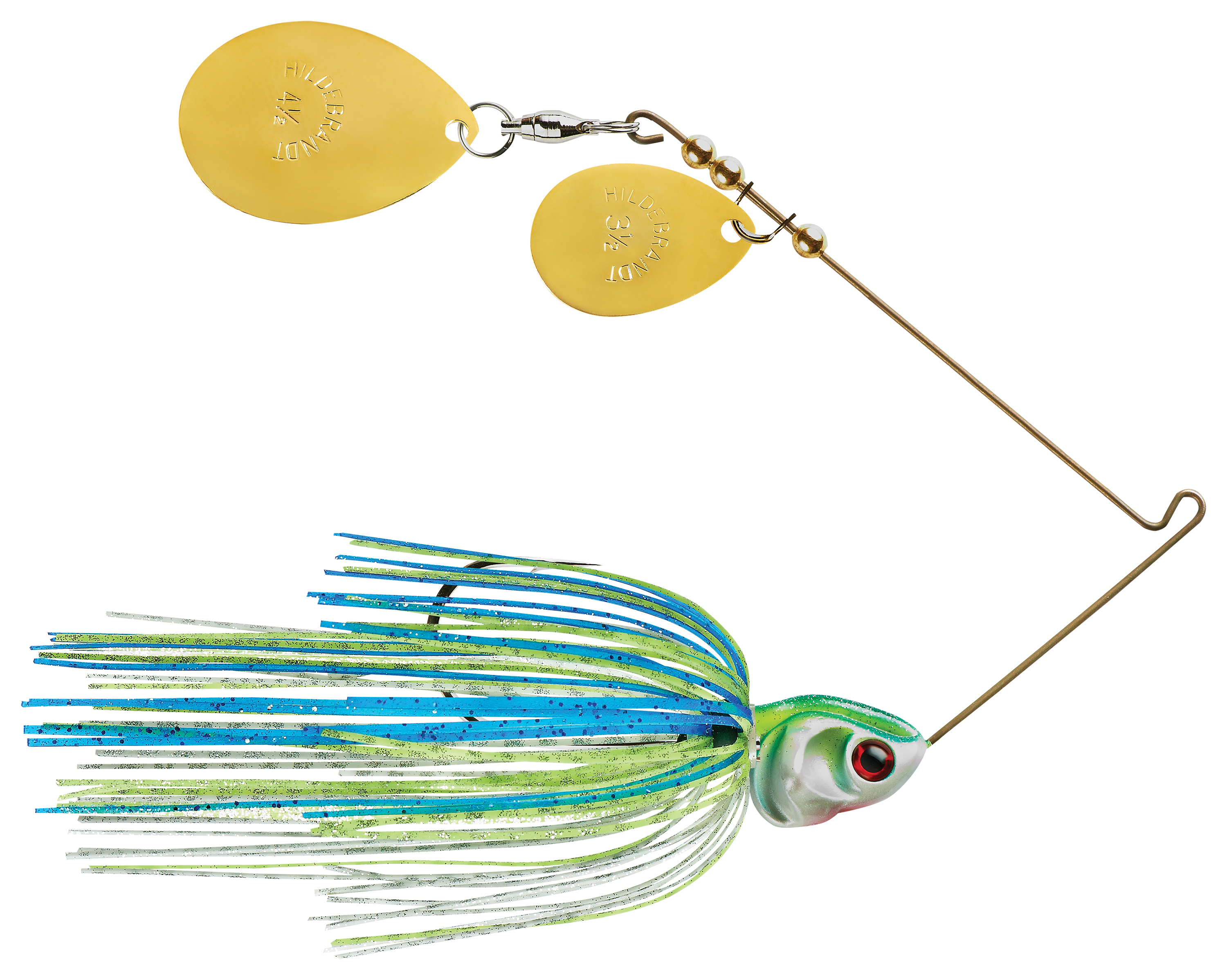 Image of BOOYAH Covert Series Double Colorado Spinnerbait - 1/2 oz. - White/Chartreuse/Blue-Gold Blade