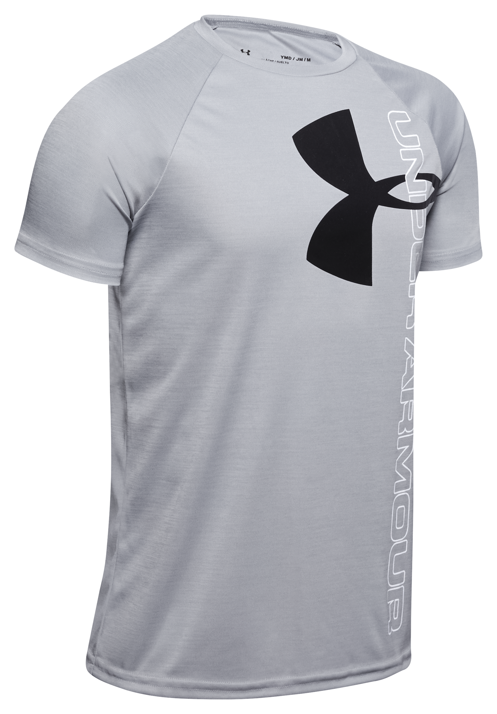Boys' Under Armour Split Logo Hybrid Short Sleeve Tech T-Shirt, Medium, Black