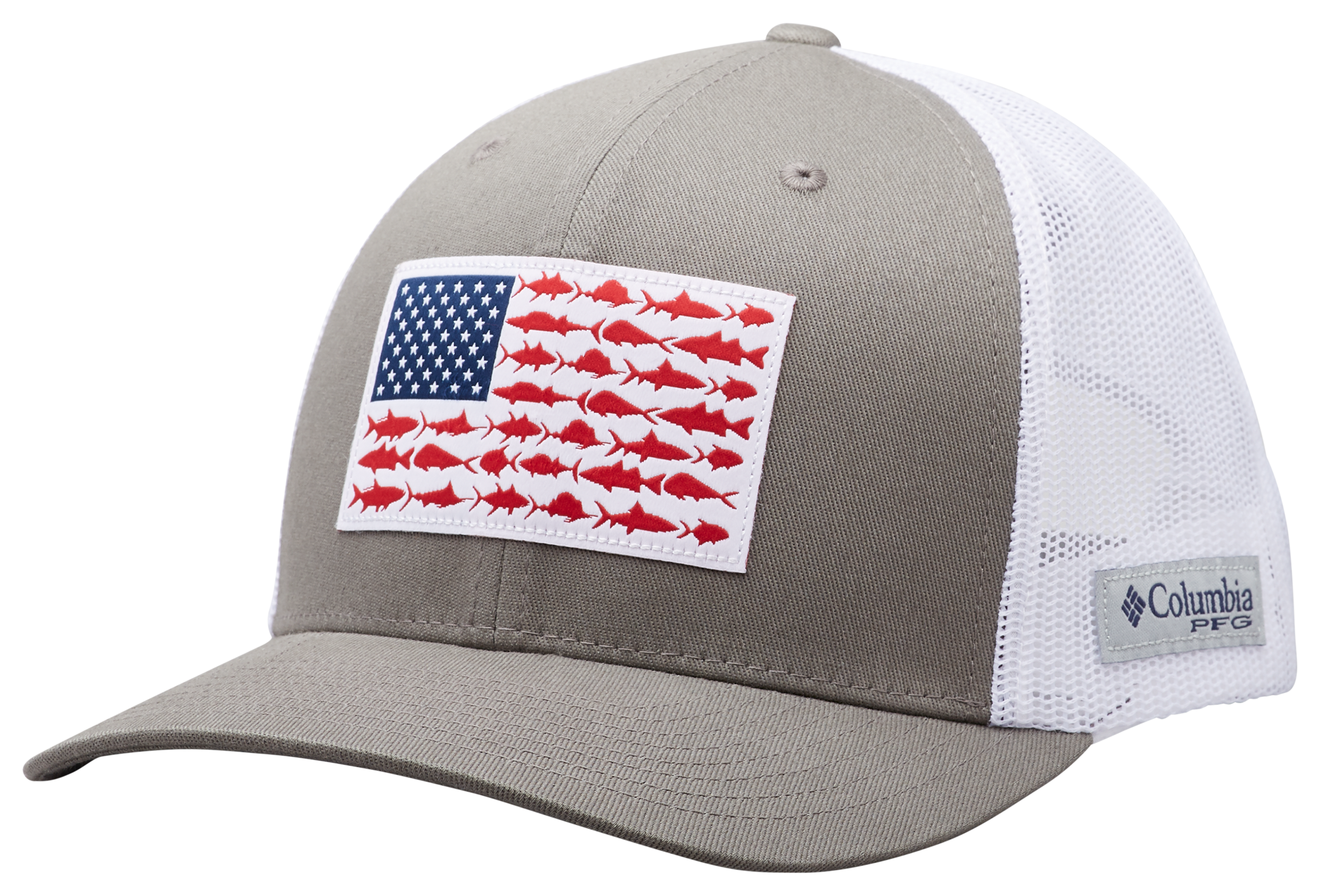 Image of Columbia PFG Mesh Snapback Fish Flag Ball Cap - Titanium/White