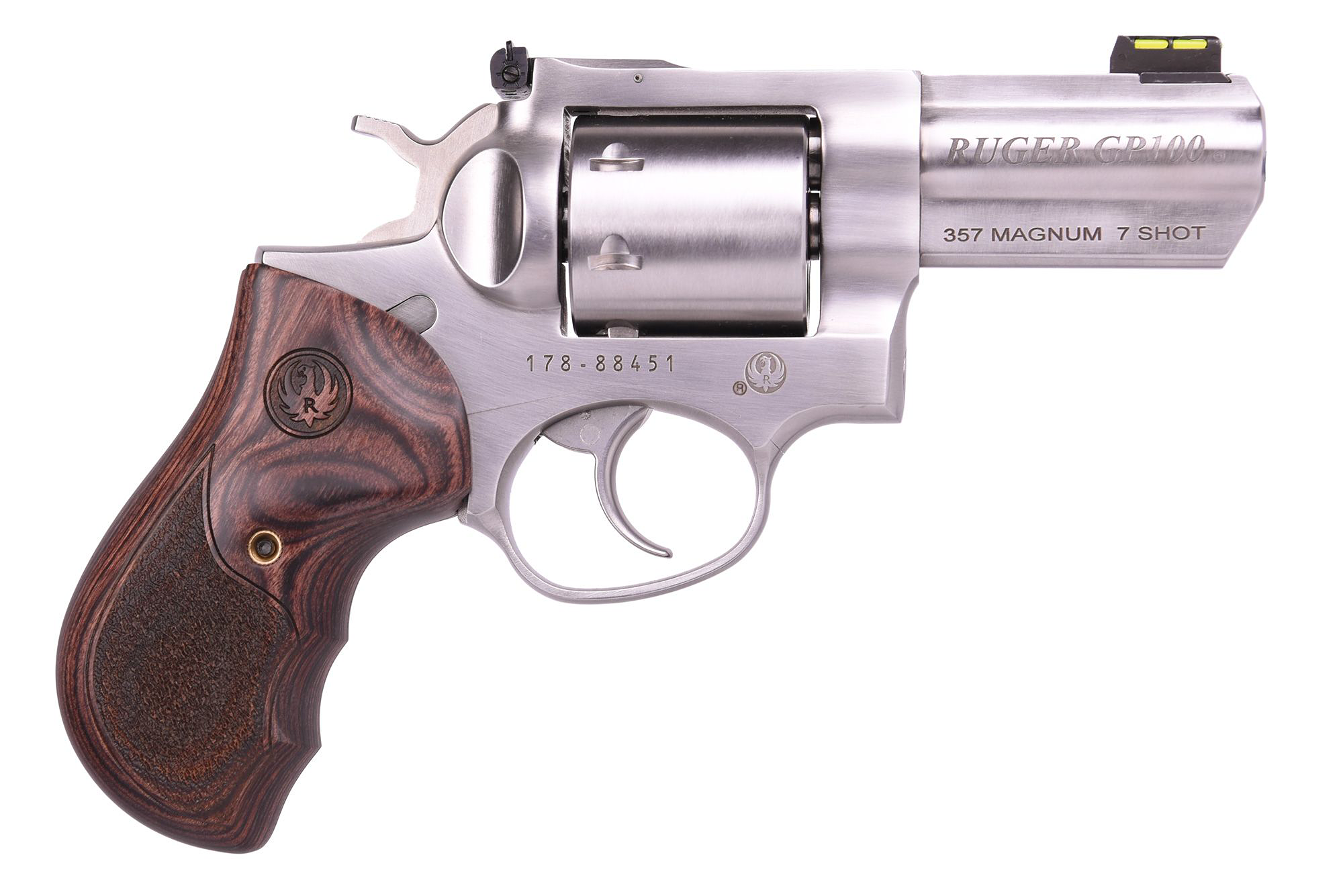 Ruger GP100 Stainless Steel Double-Action Revolver with Checkered Hardwood Grips - Ruger