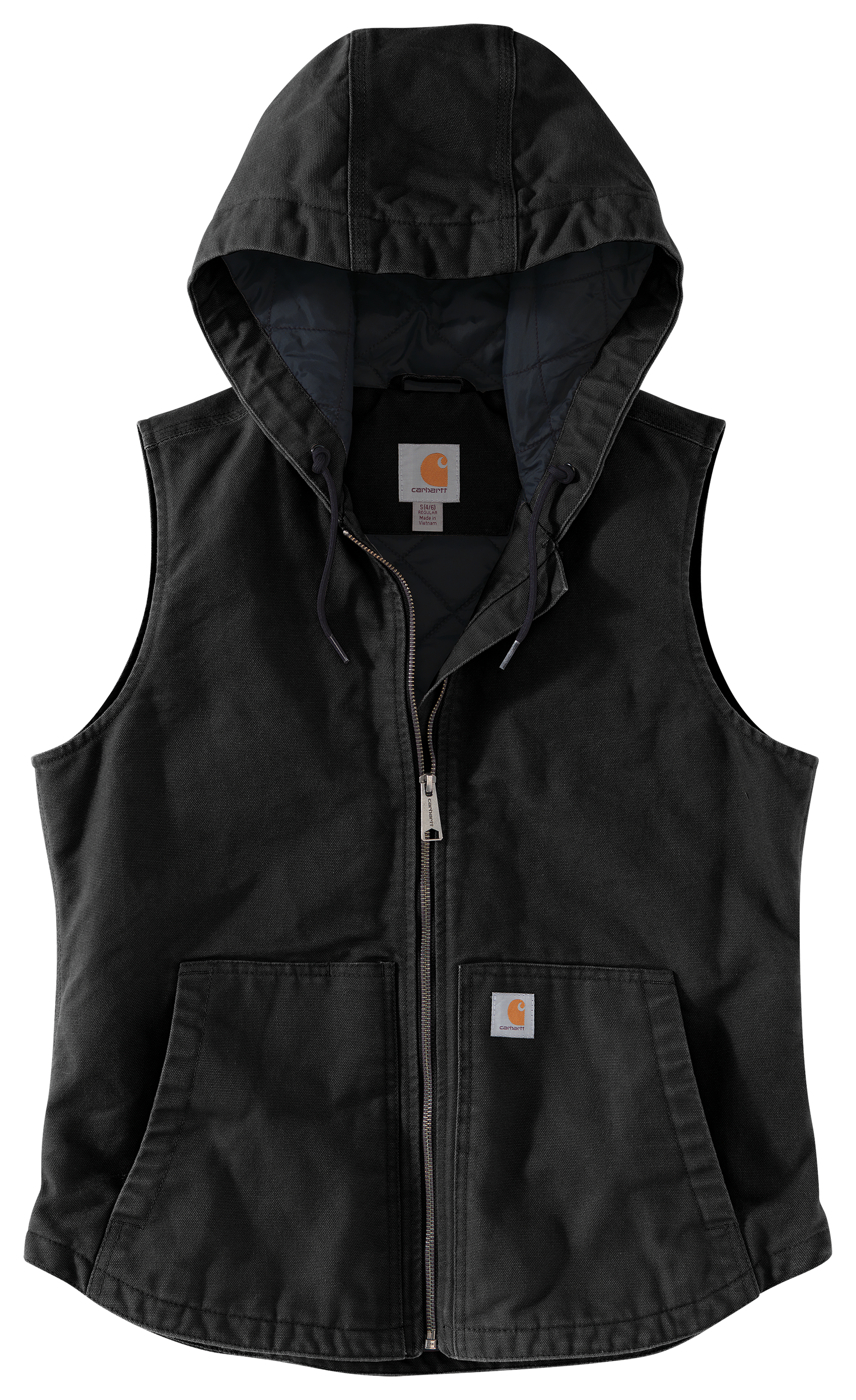 Image of Carhartt Washed Duck Insulated Hooded Vest for Ladies - Black - M