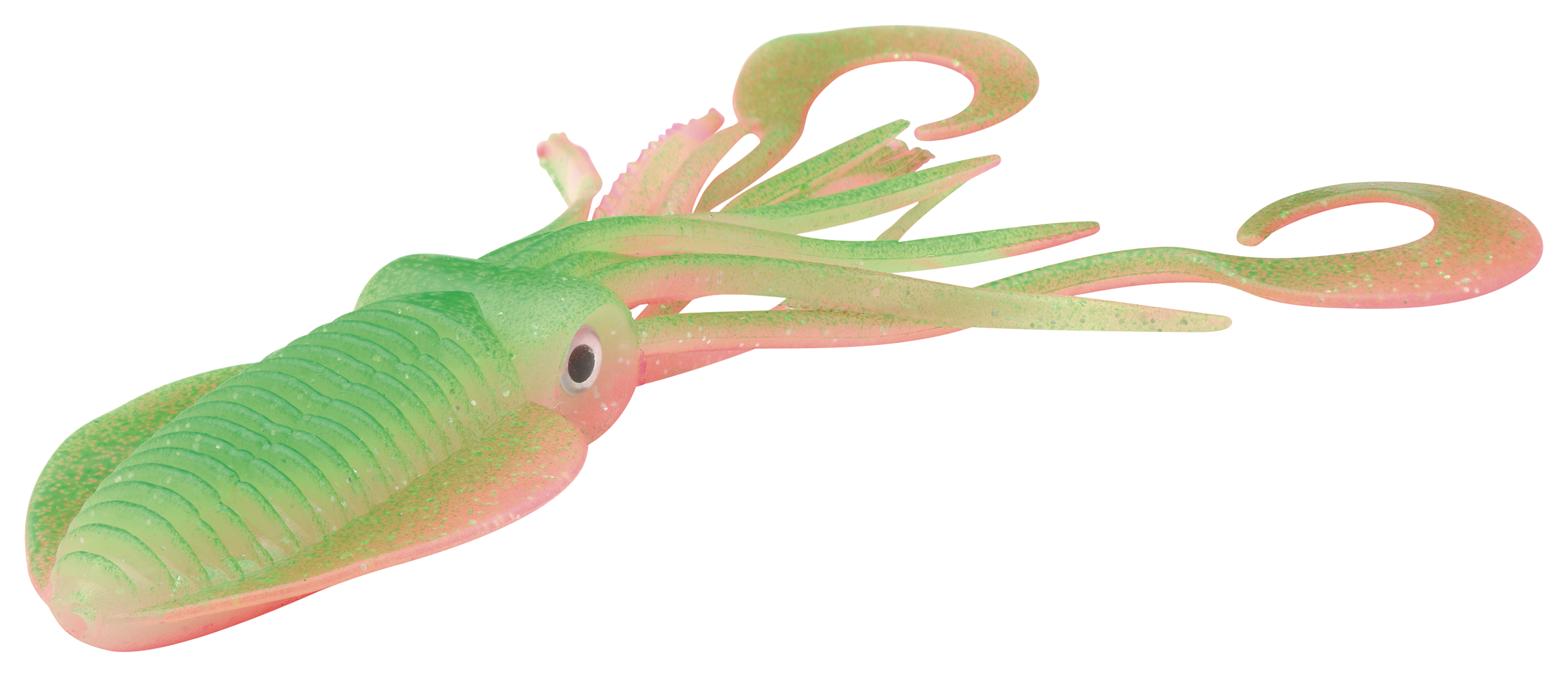 P-Line Twin Tail Squid - 4-1/2 - Green/Pink Glow Glitter