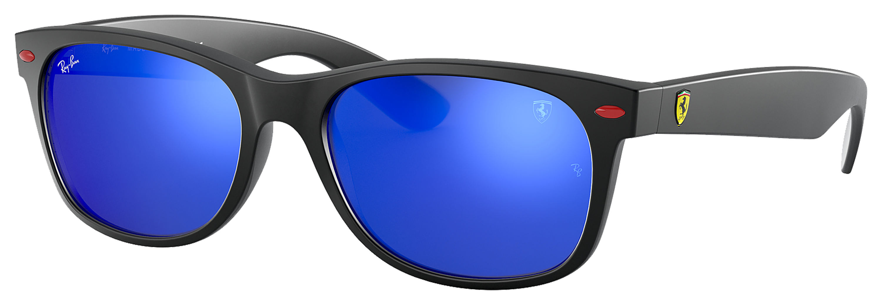 Ray-Ban RB2132M Scuderia Ferrari Collection Mirror Glass Sunglasses - Matte Black/Blue Mirror - Standard