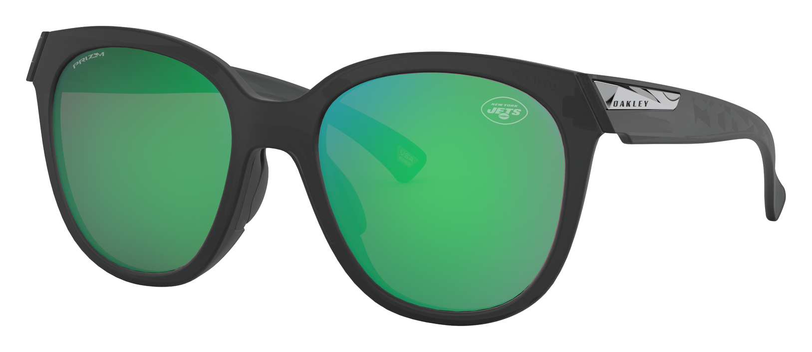 Image of Oakley NFL Low Key OO9433 Prizm Grey Sunglasses for Ladies - New York Jets/Matte Black Ink/Prizm Jade - Standard