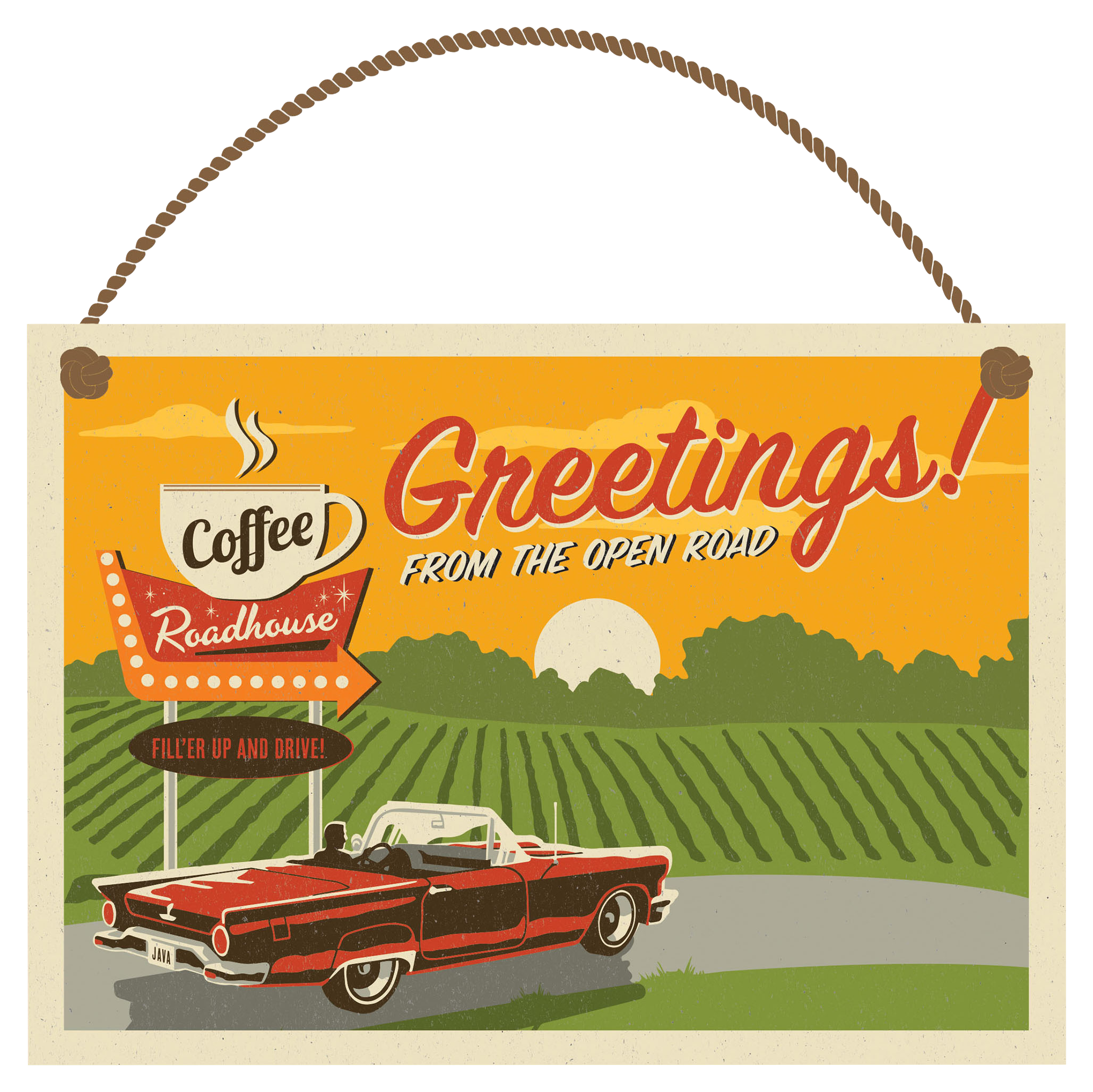 Open Road Brands Roadhouse Coffee Hanging Wooden Sign