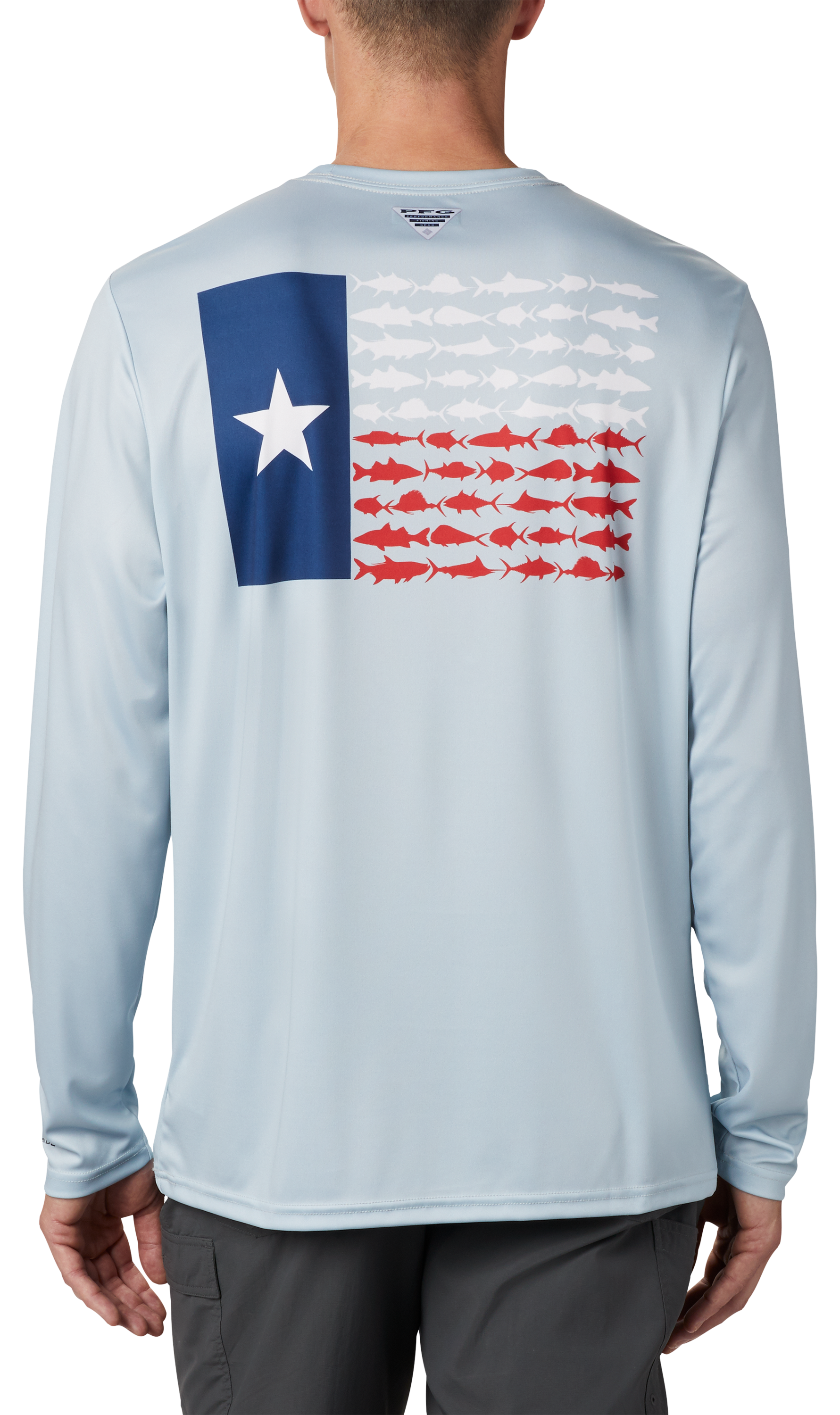 Image of Columbia Terminal Tackle PFG Fish Flag Long-Sleeve Shirt for Men - Cool Grey/Texas Fish - L