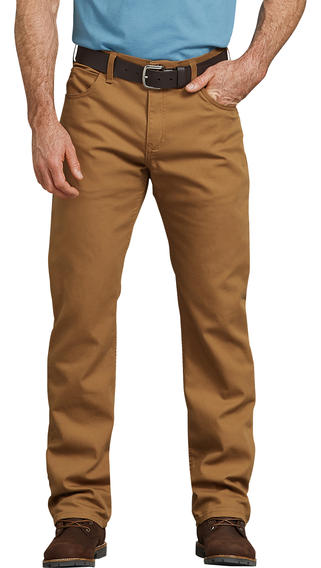 Image of Dickies FLEX Regular Fit Straight Leg Tough Max Duck 5-Pocket Pants for Men - Stonewashed Brown Duck - 32x34