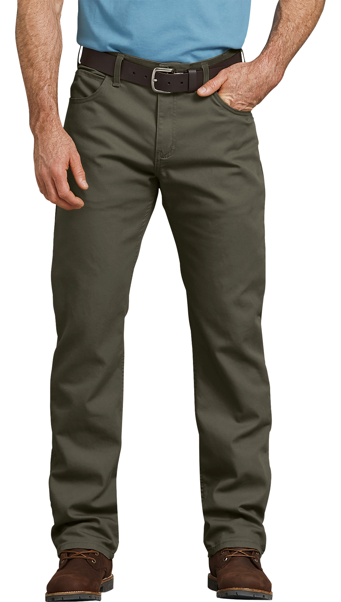 Image of Dickies FLEX Regular Fit Straight Leg Tough Max Duck 5-Pocket Pants for Men - Stonewashed Moss