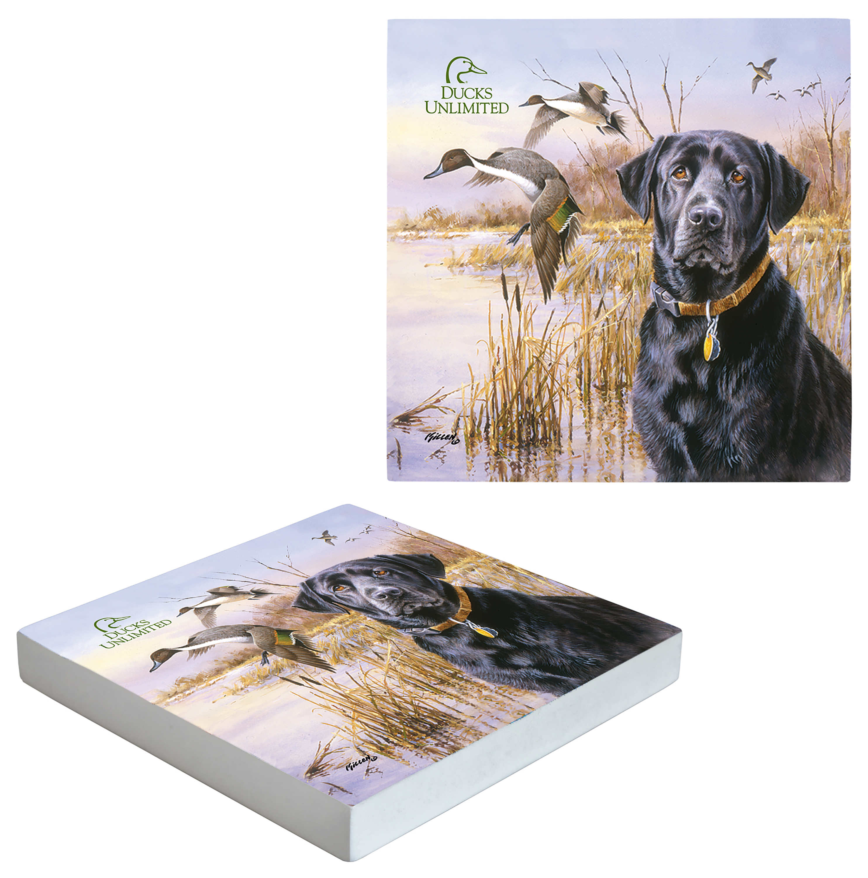 Ducks Unlimited Black Lab and Pintails Wood Coaster