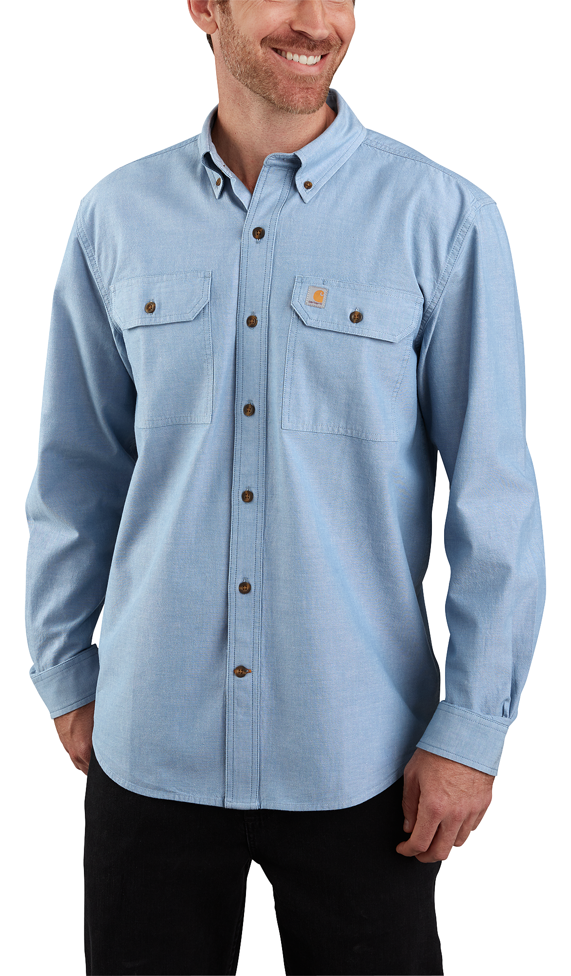 Image of Carhartt Loose Fit Midweight Chambray Long-Sleeve Shirt for Men - Blue Chambray - 3XLT