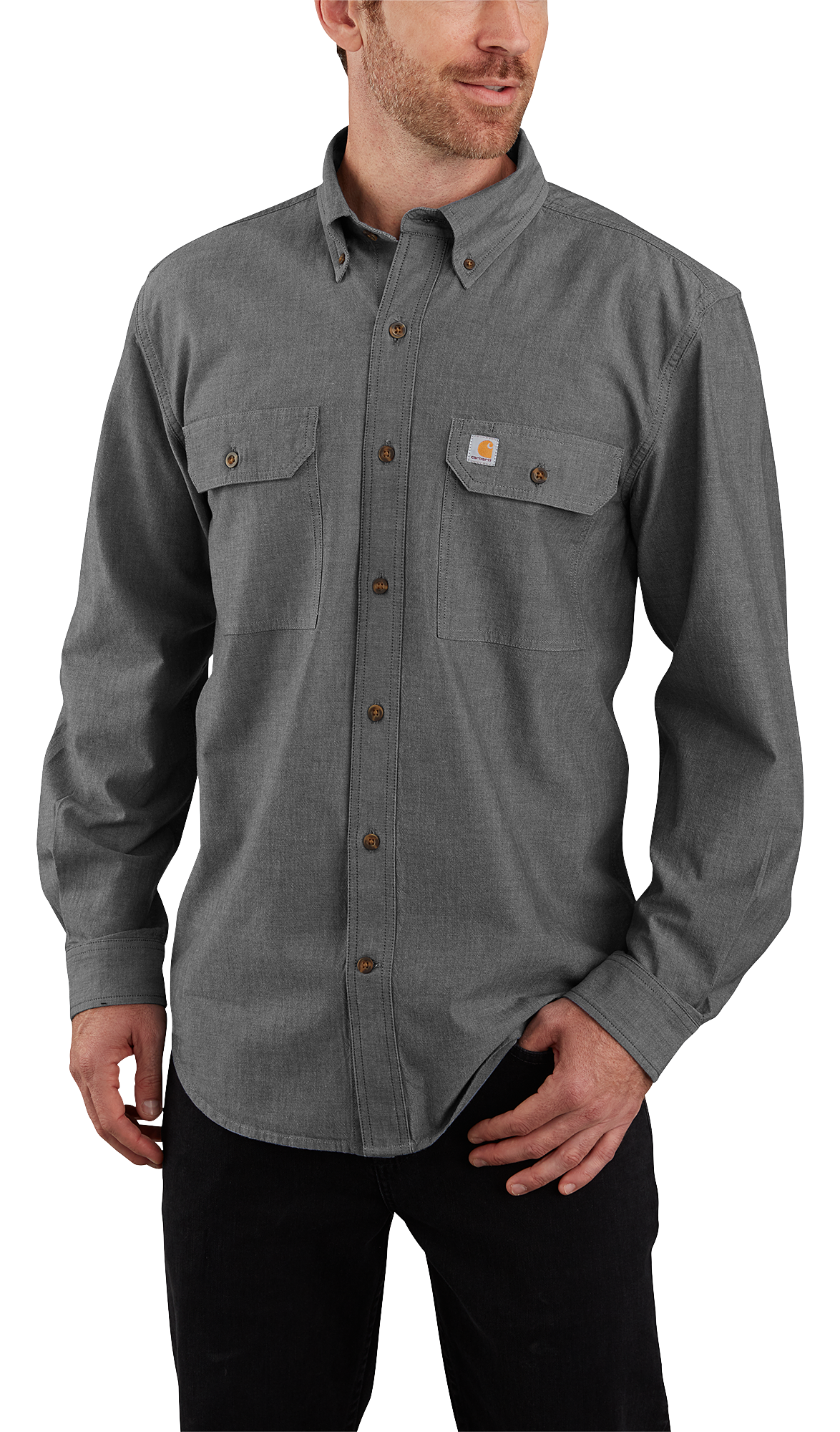 Image of Carhartt Loose Fit Midweight Chambray Long-Sleeve Shirt for Men - Black Chambray - 4XL