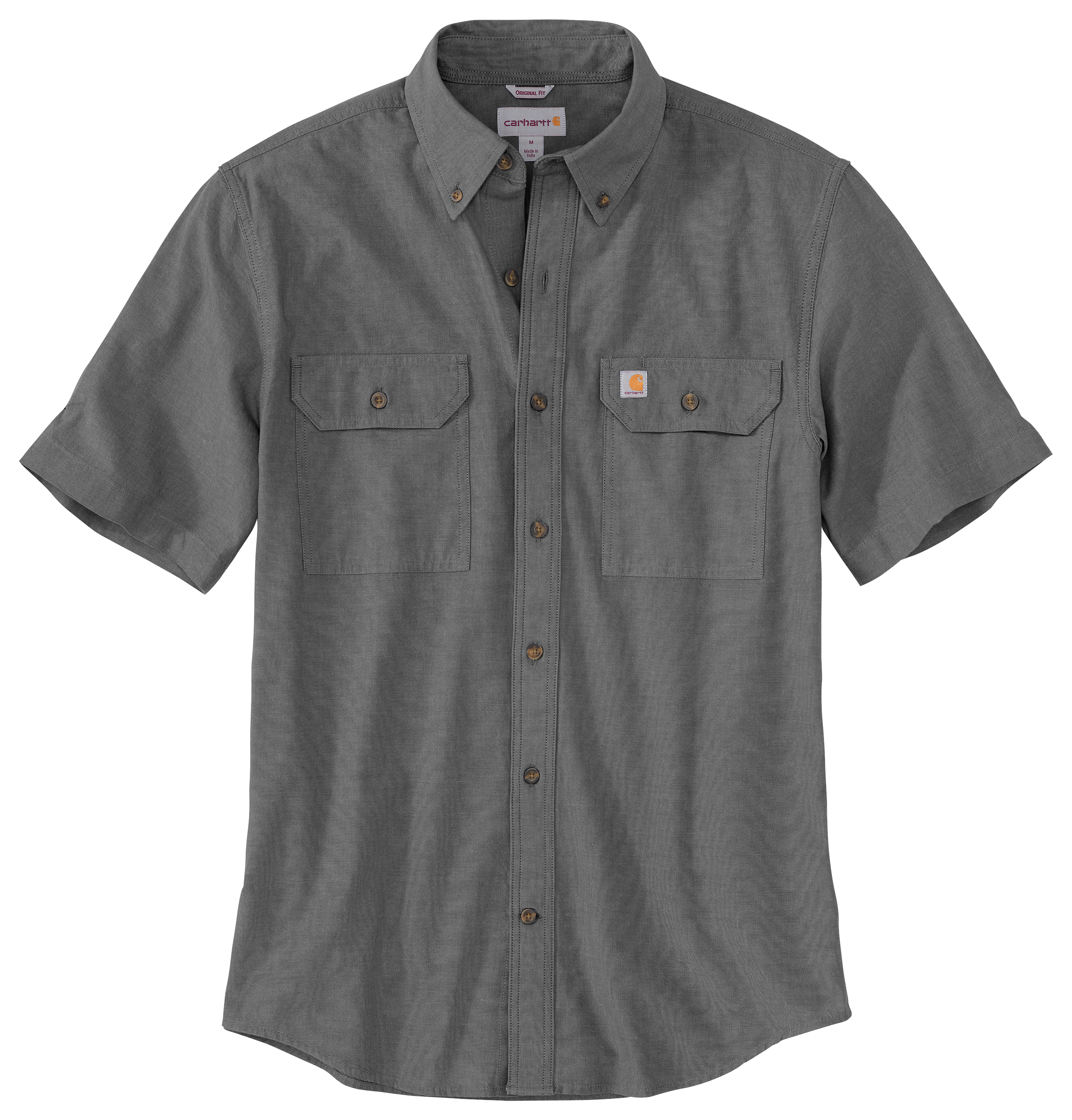 Image of Carhartt Loose-Fit Midweight Chambray Button-Front Short-Sleeve Shirt for Men - Black Chambray - S