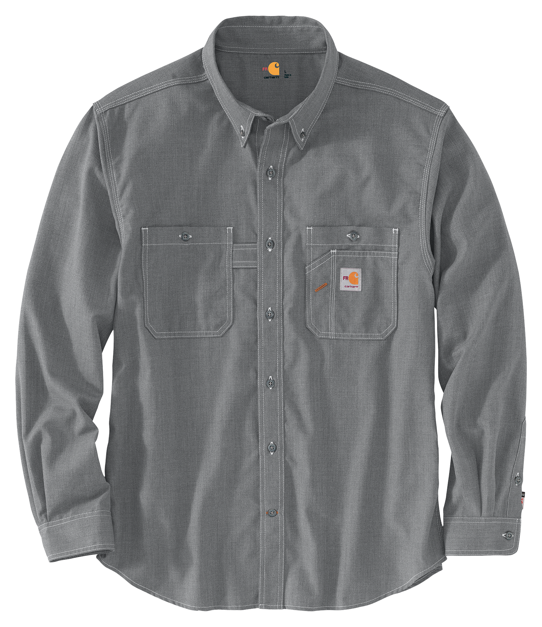 Image of Carhartt Flame-Resistant Carhartt Force Button-Front Long-Sleeve Shirt for Men - Gray
