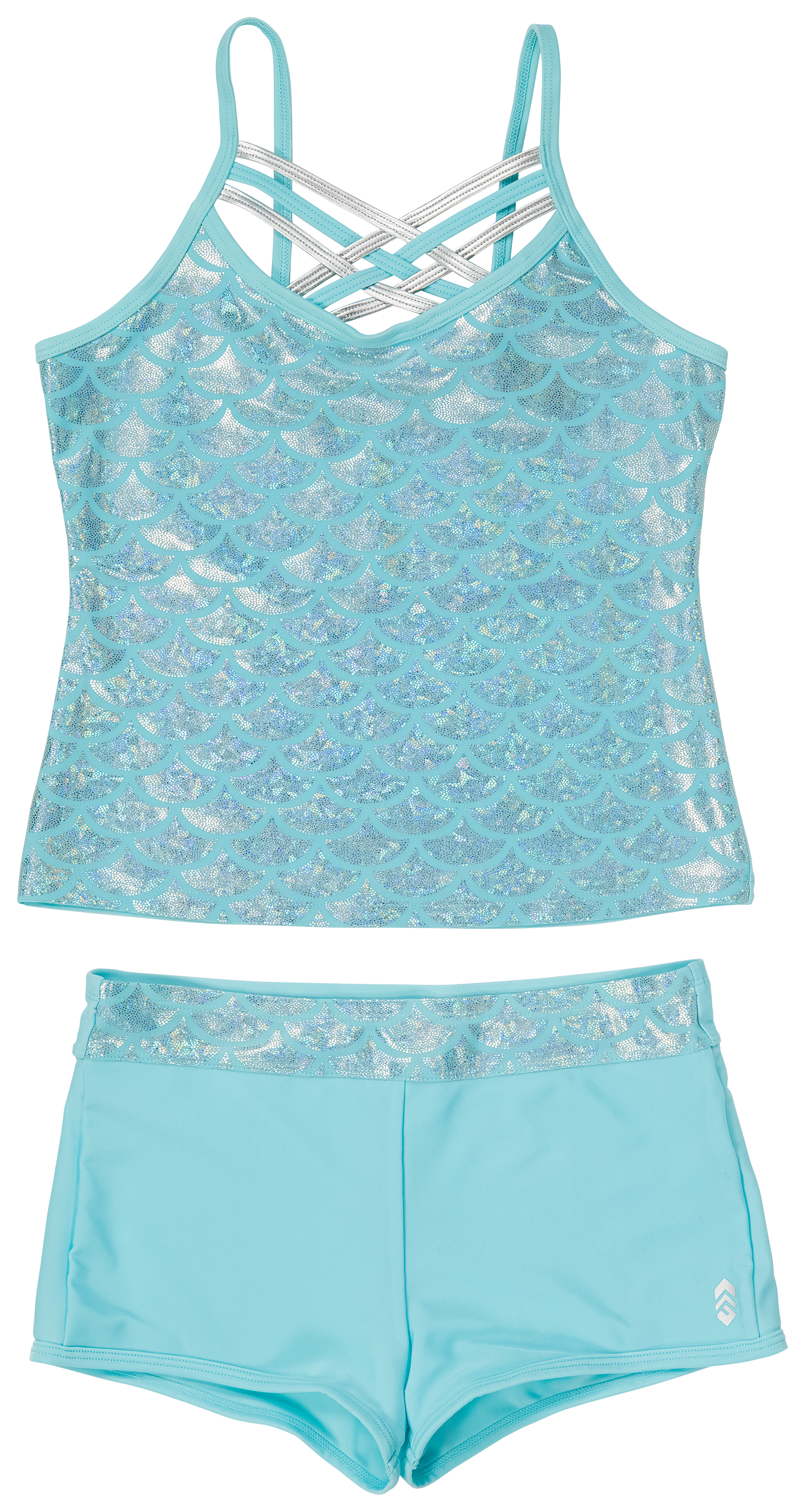 Free Country Criss Cross Tankini and Shorts Set for Girls - Pale Blue - 14
