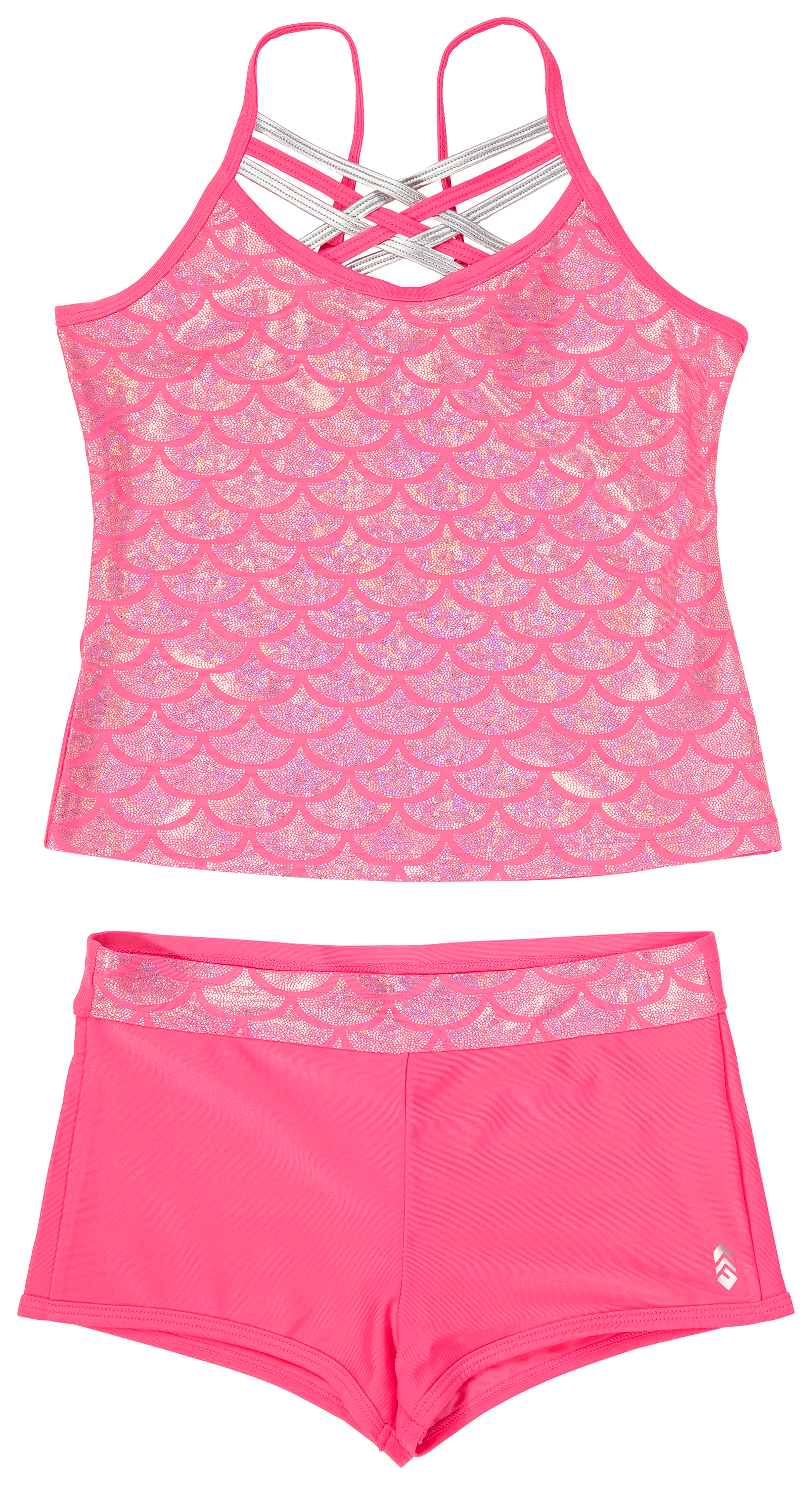 Free Country Criss Cross Tankini and Shorts Set for Girls - Bubble Gum - 14
