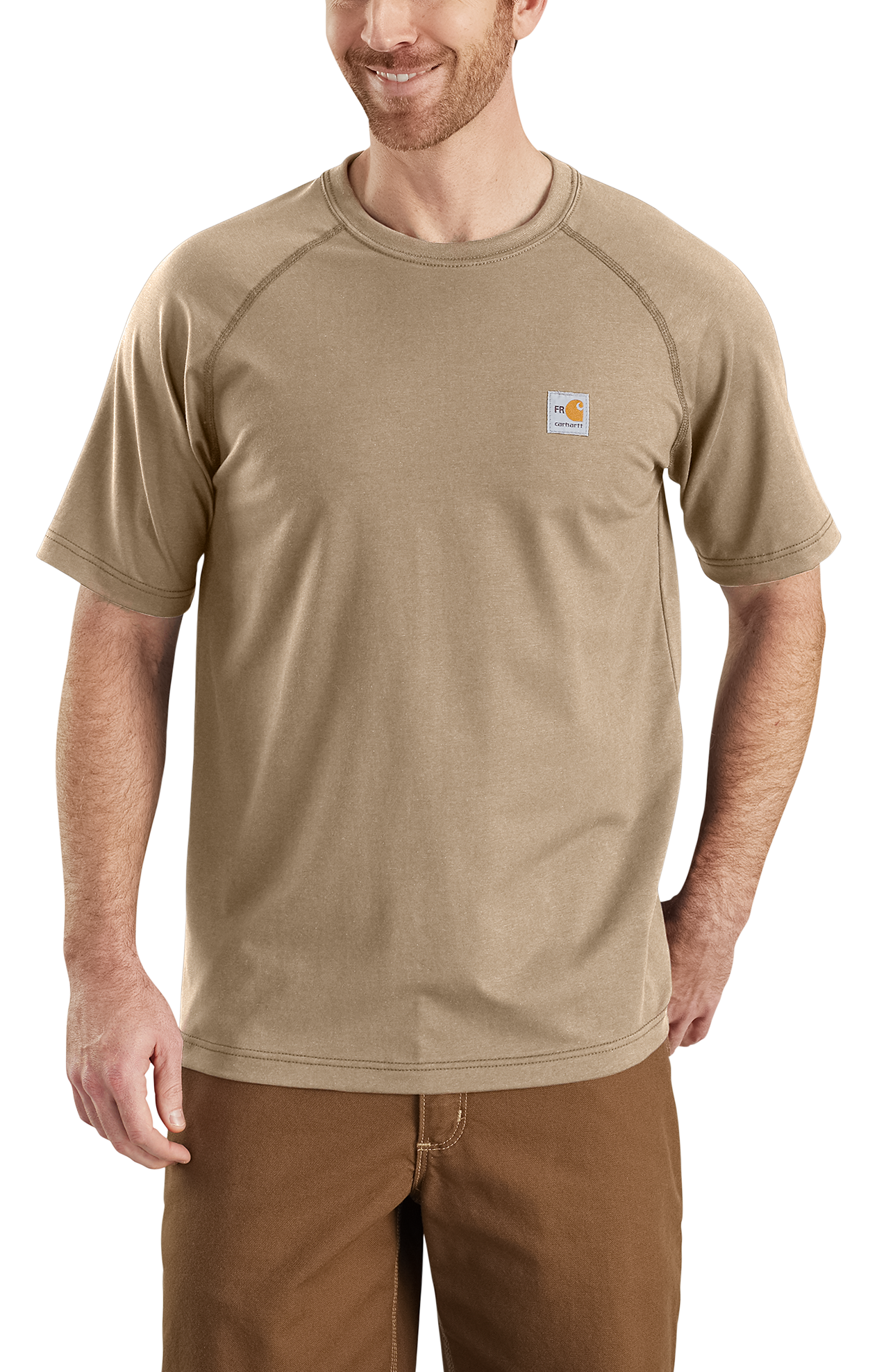 Image of Carhartt Flame-Resistant Force Cotton Short-Sleeve T-Shirt for Men - Khaki - 2XLT