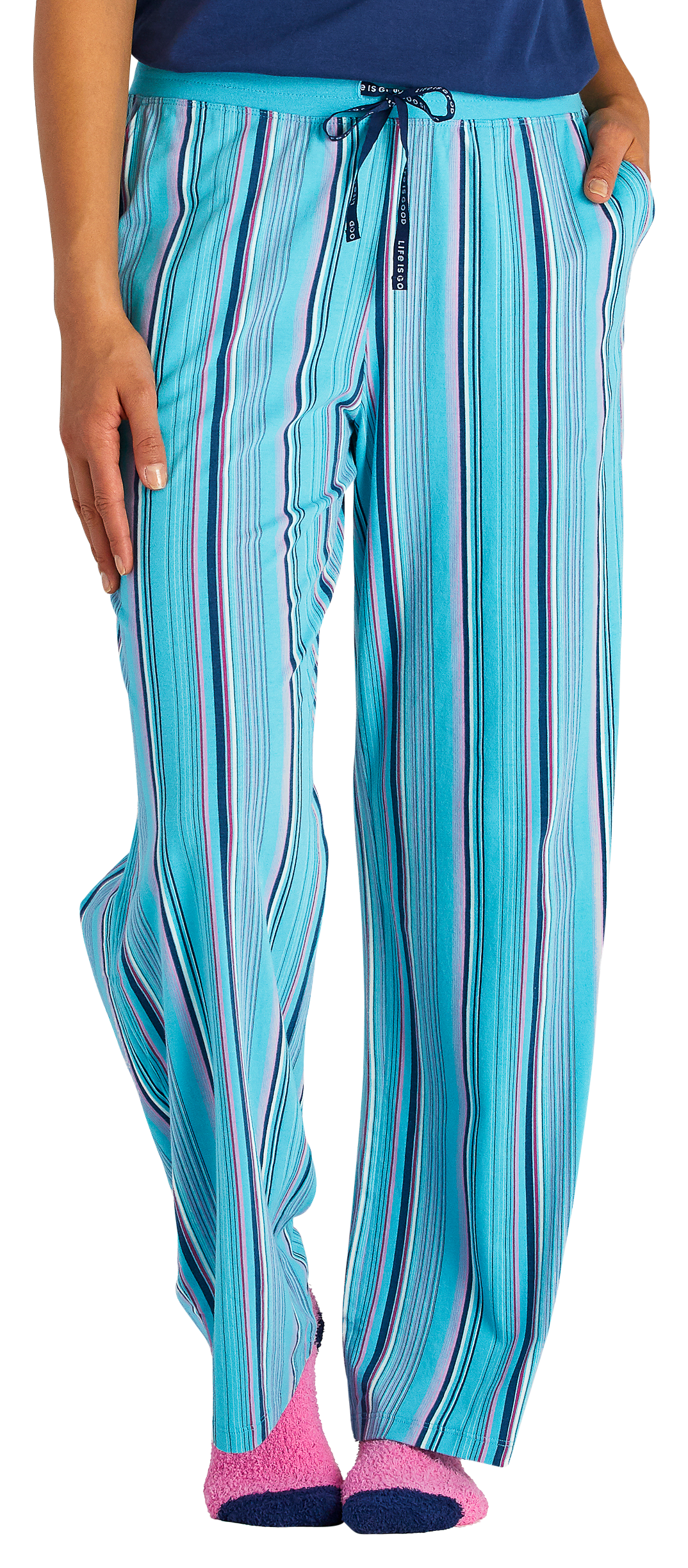 Life is Good Coastal Blue Stripe Snuggle Up Sleep Pants for Ladies