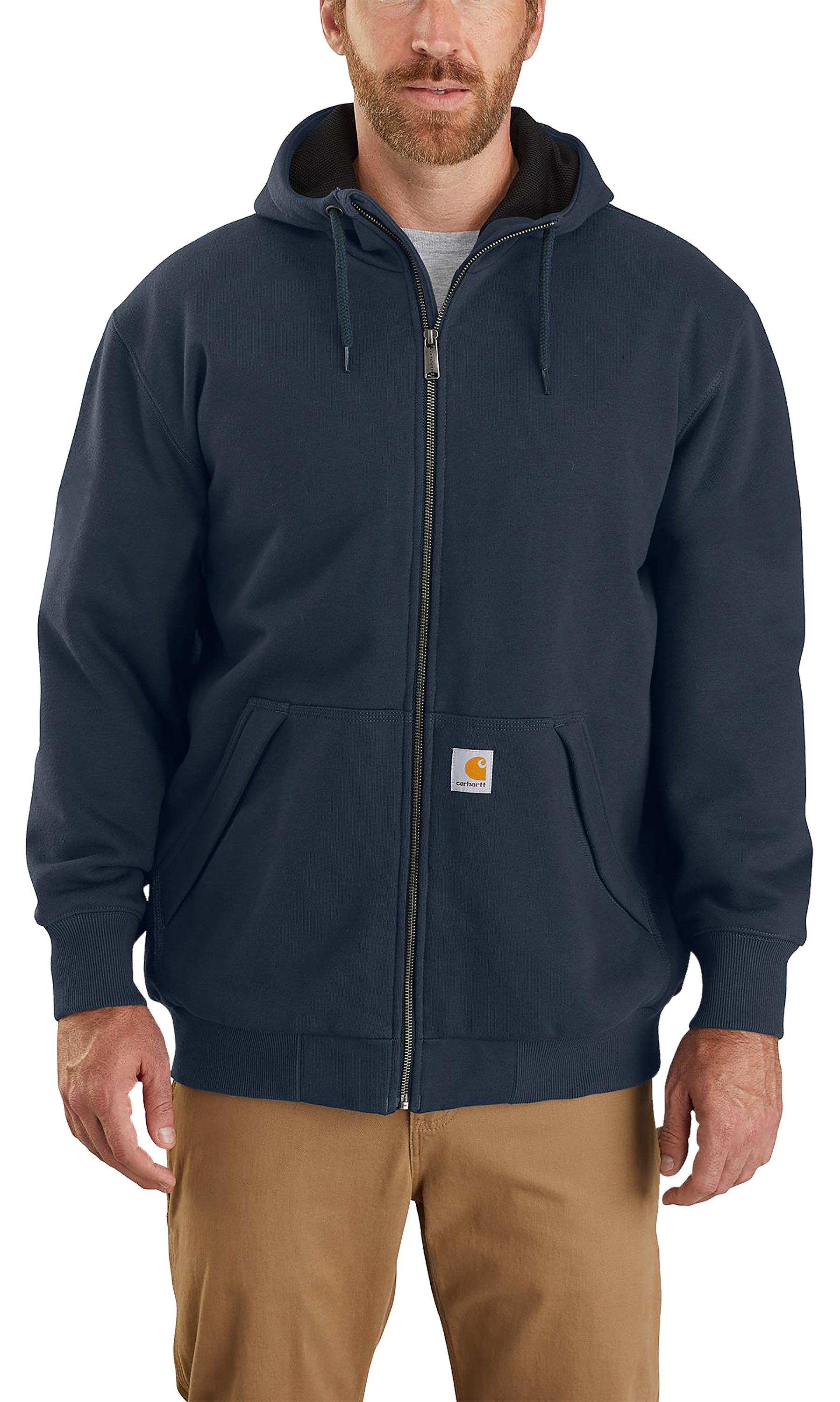 Image of Carhartt Rain Defender Loose-Fit Midweight Thermal-Lined Long-Sleeve Sweatshirt for Men - New Navy - XL