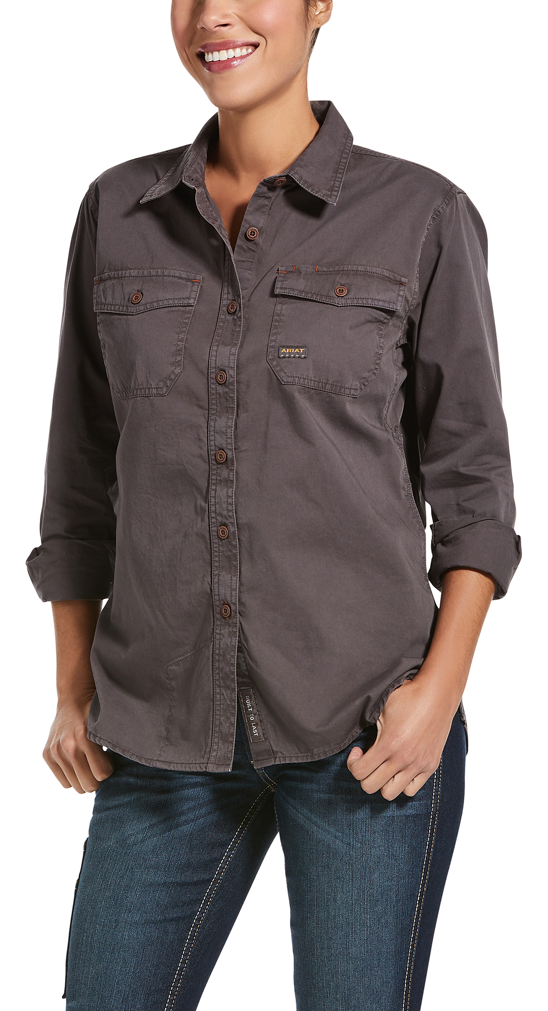 Ariat Rebar Washed Twill Long-Sleeve Work Shirt for Ladies - Rebar Grey - L