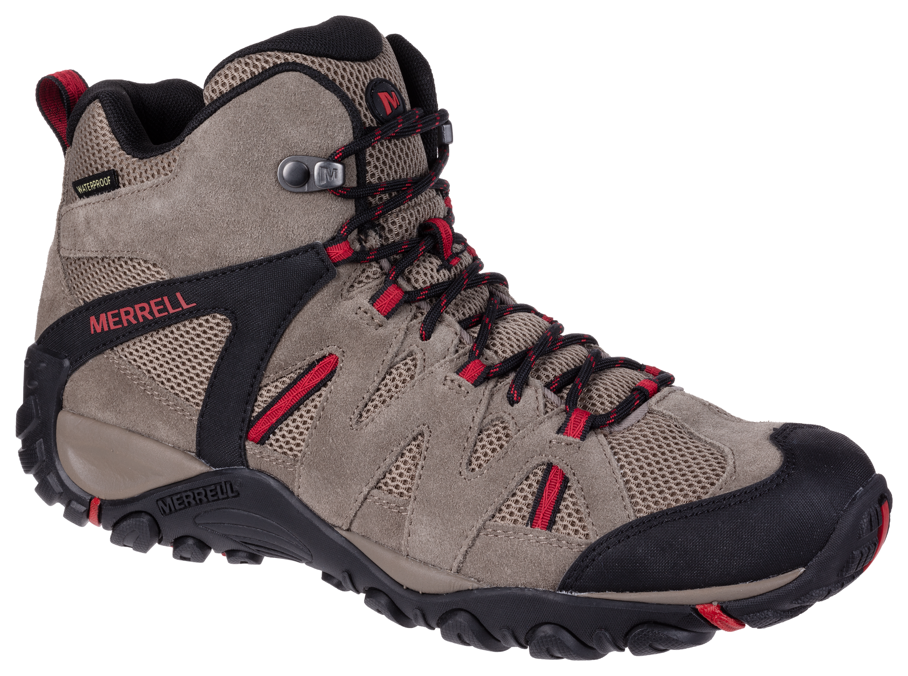 Merrell Deverta 2 Mid Waterproof Hiking Boots for Men - Boulder/Fiery Red -