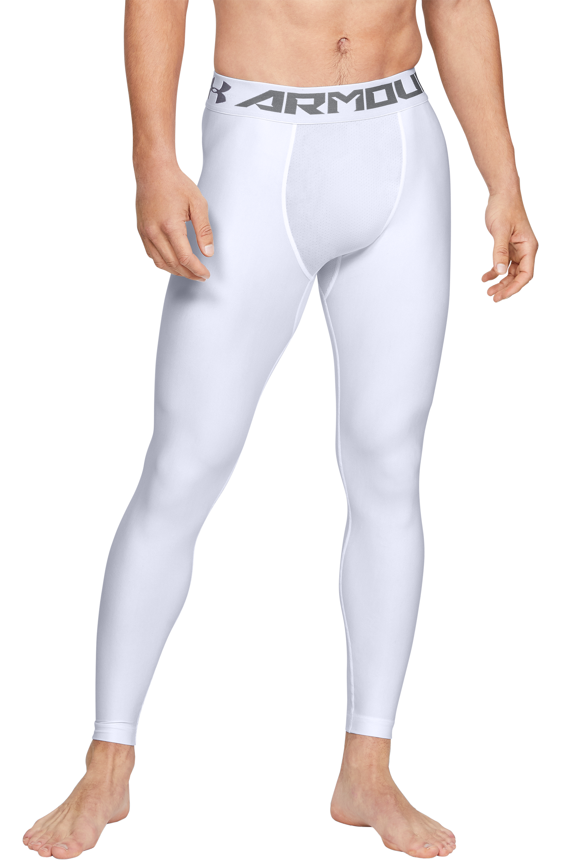 Under Armour HeatGear Armour Compression Leggings for Men - White/Graphite 