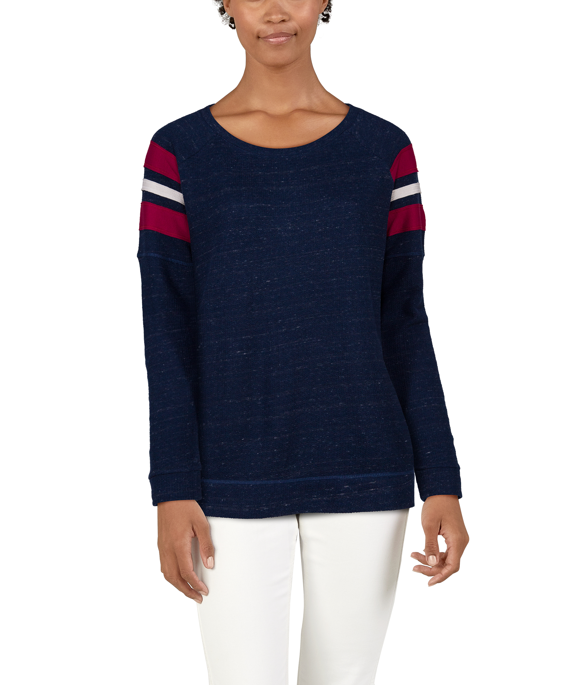 Natural Reflections Striped Thermal Long-Sleeve Sweatshirt for Ladies - Bla