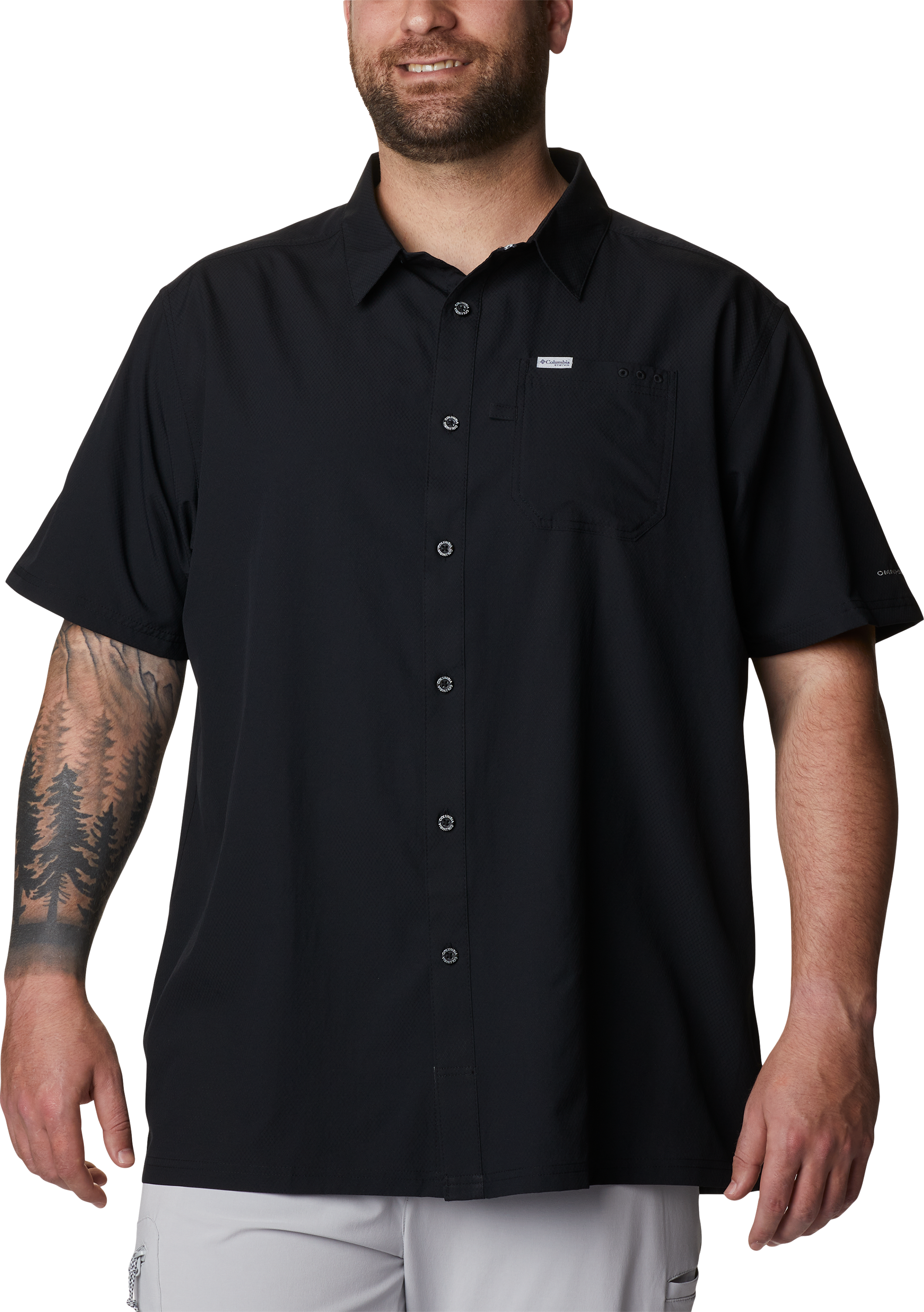 Image of Columbia PFG Slack Tide Camp Short-Sleeve Button-Down Shirt for Men - Black - 3XL