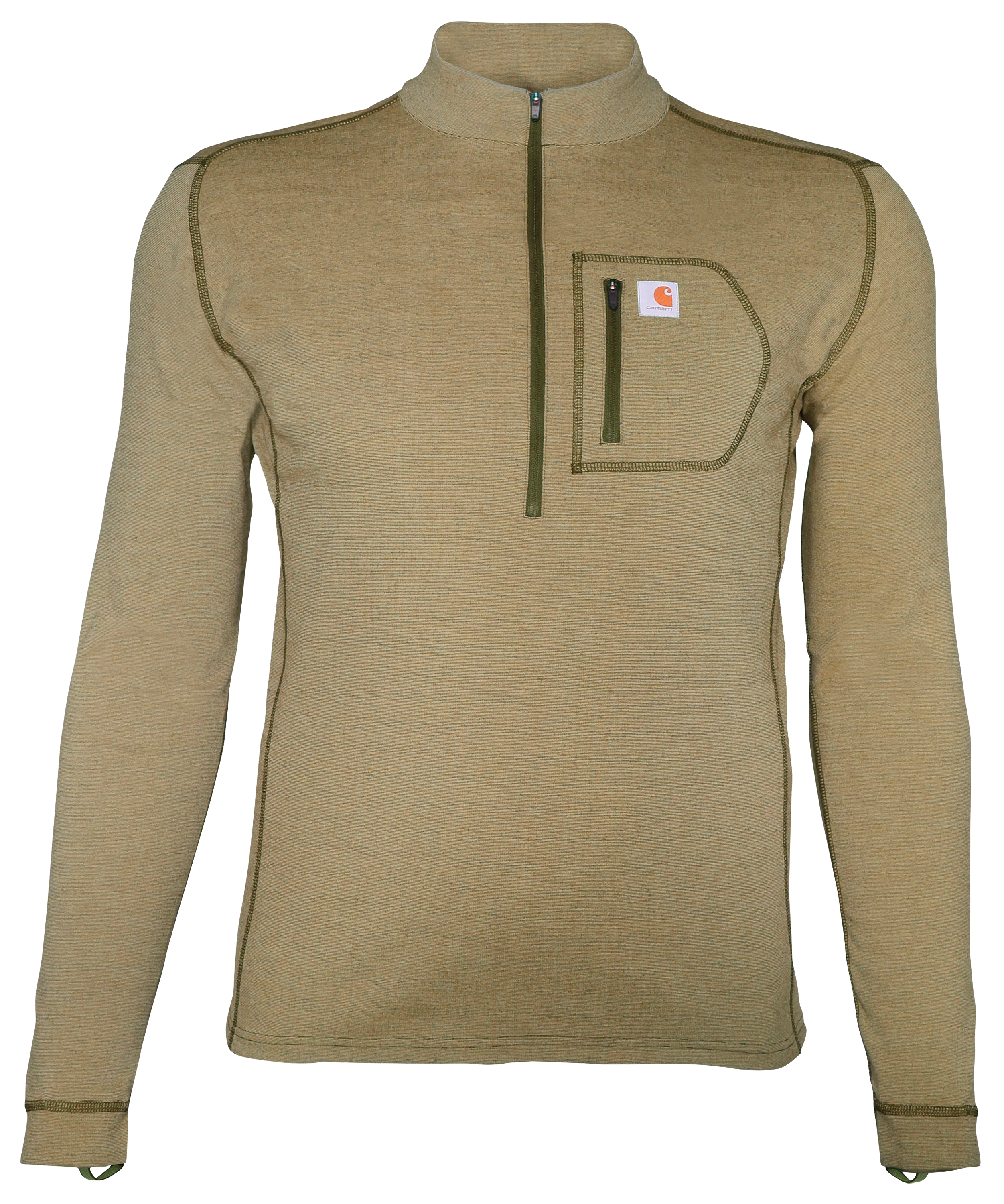 Image of Carhartt Force Heavyweight Base Layer Long-Sleeve Quarter-Zip for Men - Burnt Olive Heather - 3XL