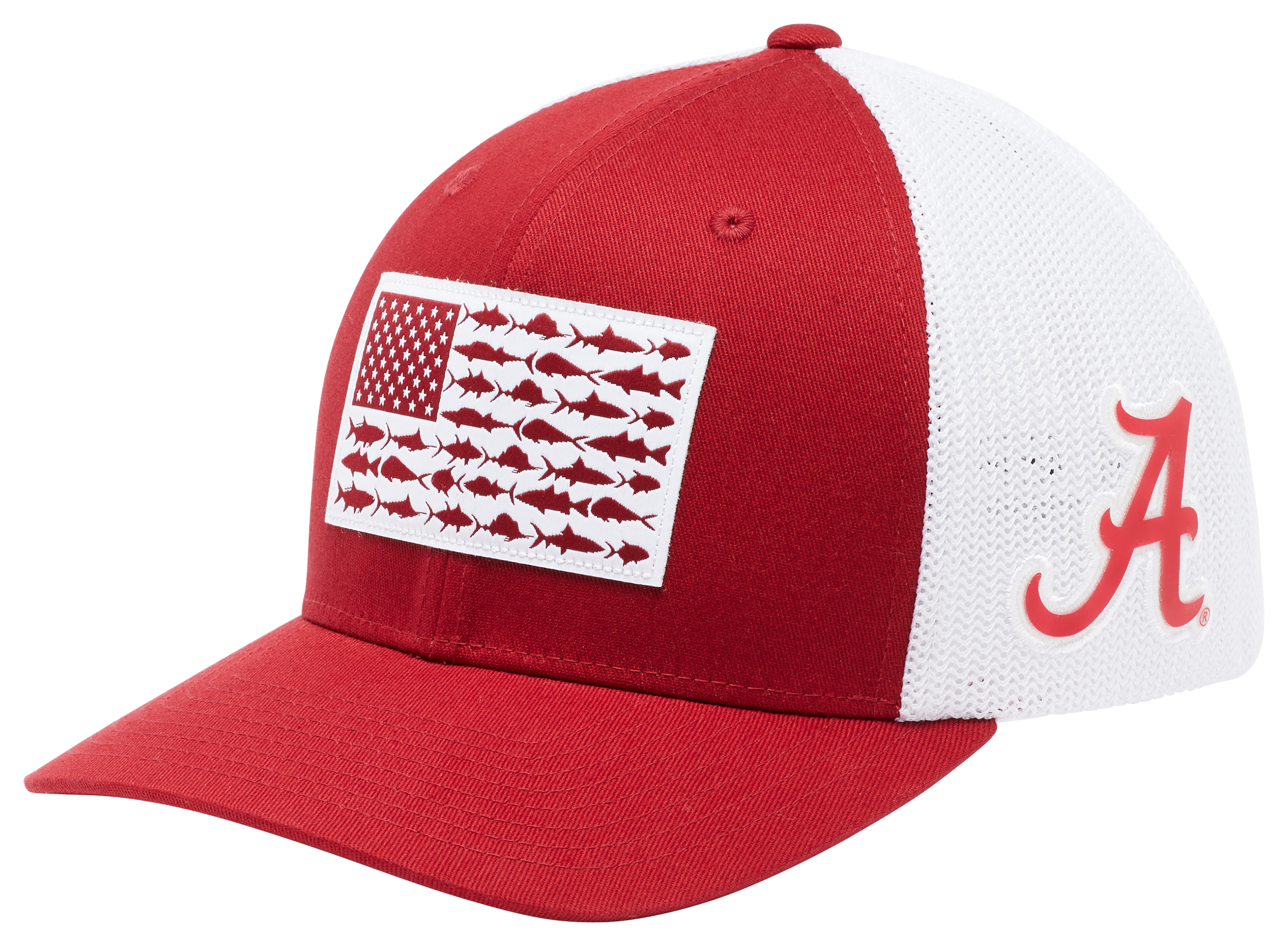 Image of Columbia PFG Mesh Fish Flag Collegiate Ball Cap - University of Alabama/Red Velvet - S/M