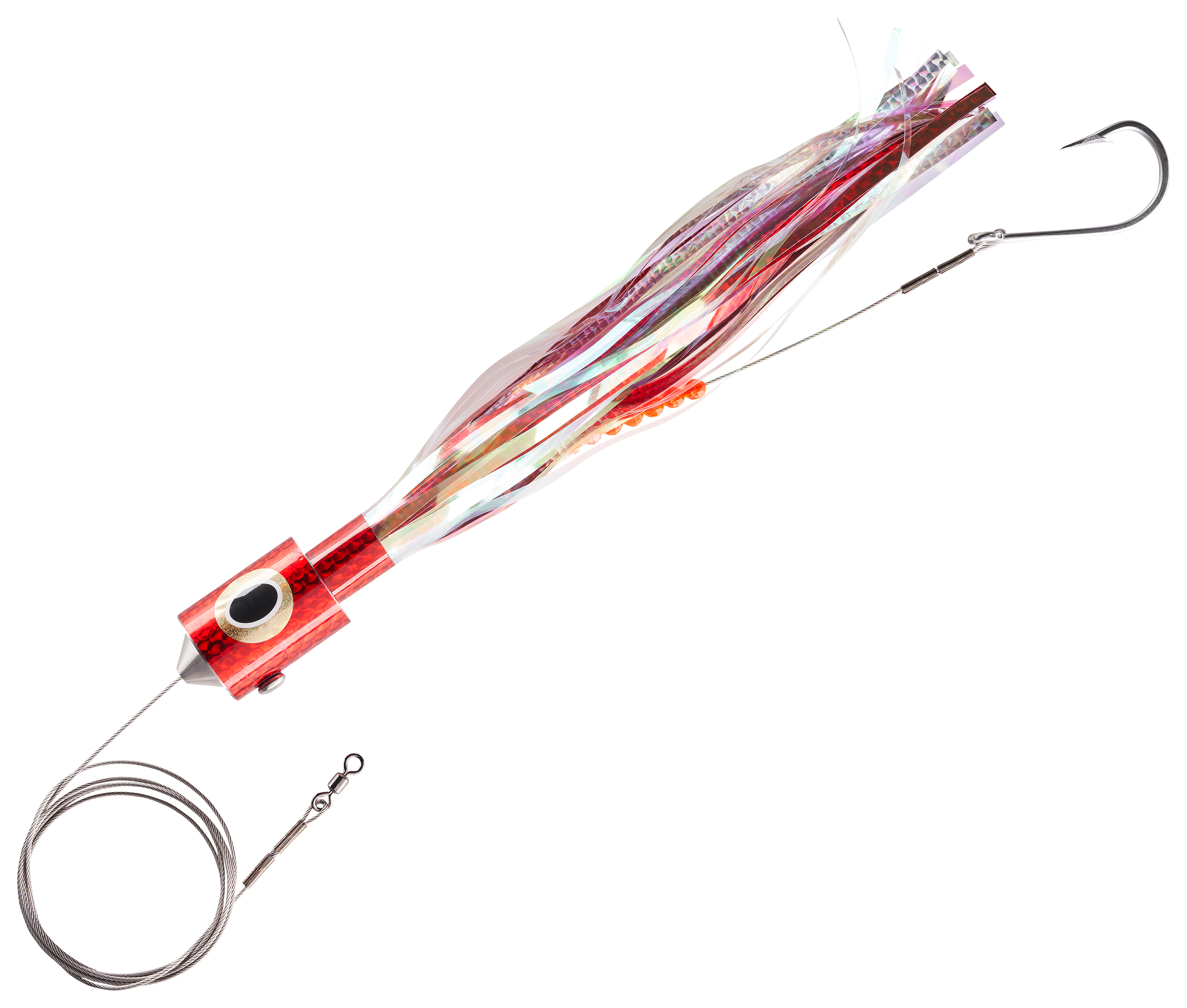 Image of Big Nic Fishing Rigged Double Stiff Dinner Bell - 14'' - S.R. Red Head-Red/Pearl Mylar