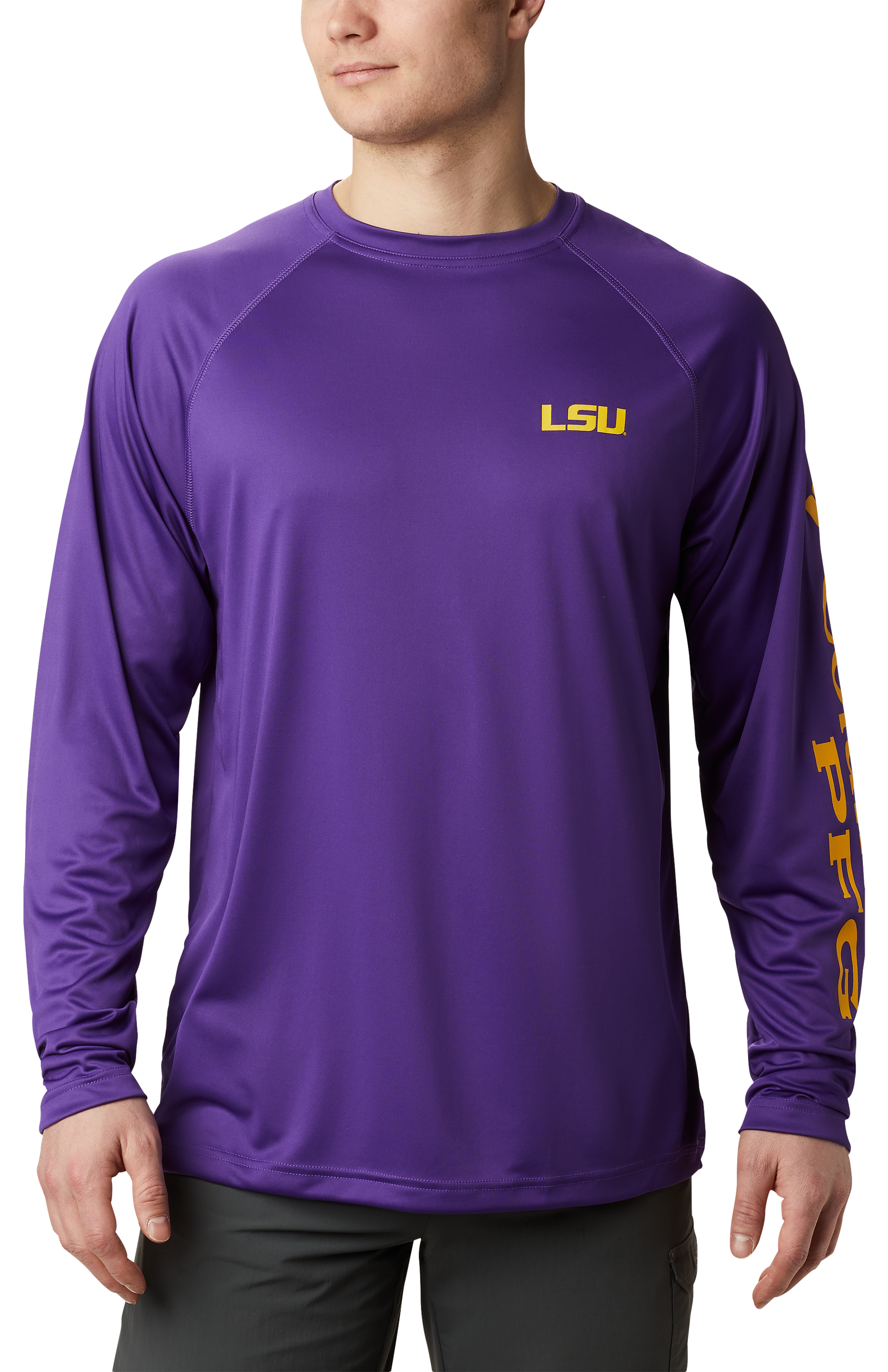 Columbia Collegiate PFG Terminal Tackle Long-Sleeve Shirt for Men - Louisiana State University/Vivid Purple - S