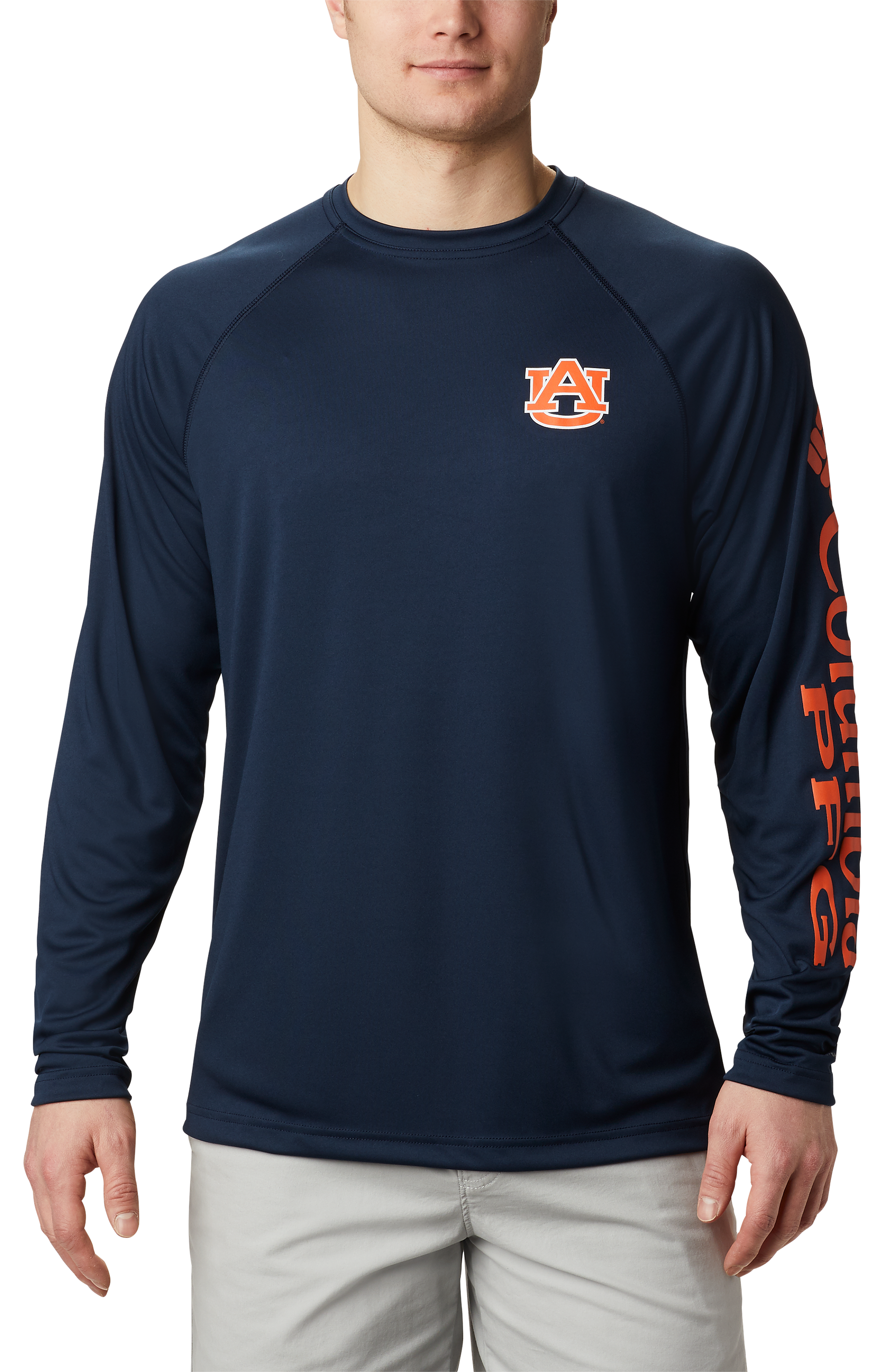 Image of Columbia Collegiate PFG Terminal Tackle Long-Sleeve Shirt for Men - Auburn University/Collegiate Navy - XL