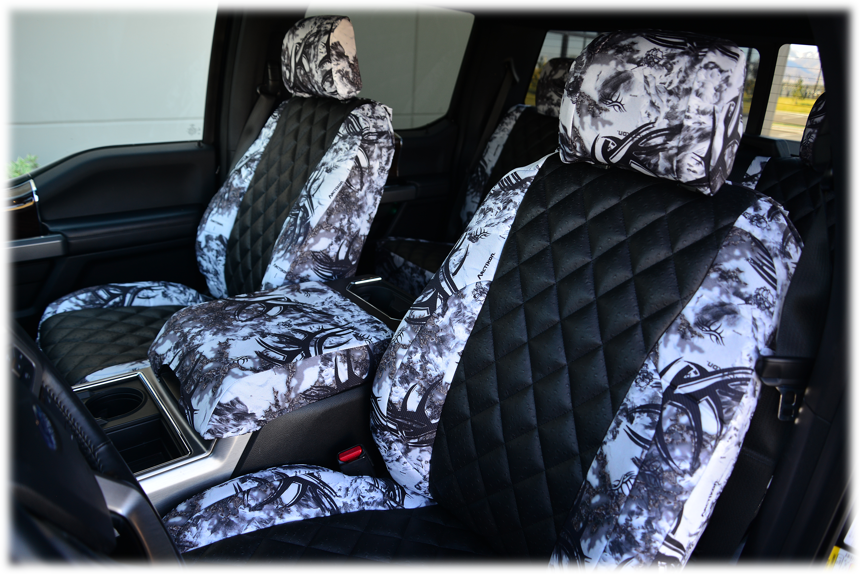 Ruff Tuff Animal Skin-Look Seat Cover with Diamond Quilt Insert and Camo Trim
