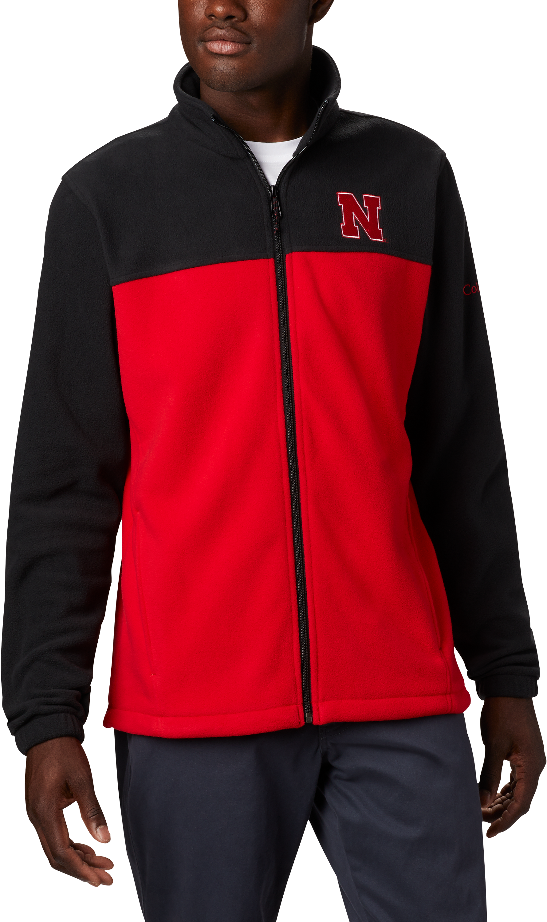 Image of Columbia Collegiate Flanker III Fleece Jacket for Men - University of Nebraska/Black - S